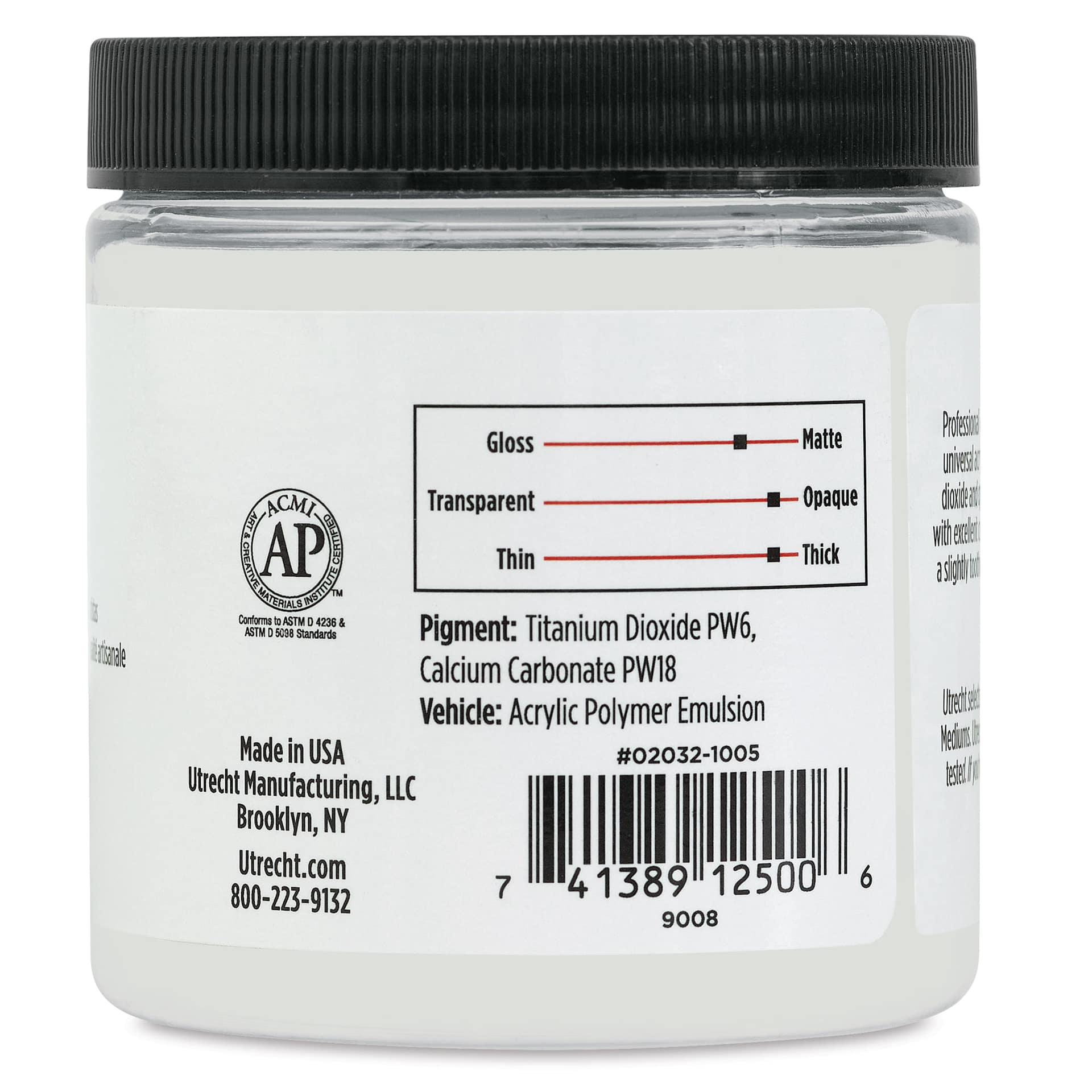 Utrecht Artists Acrylic Gesso - White, 8 oz right side