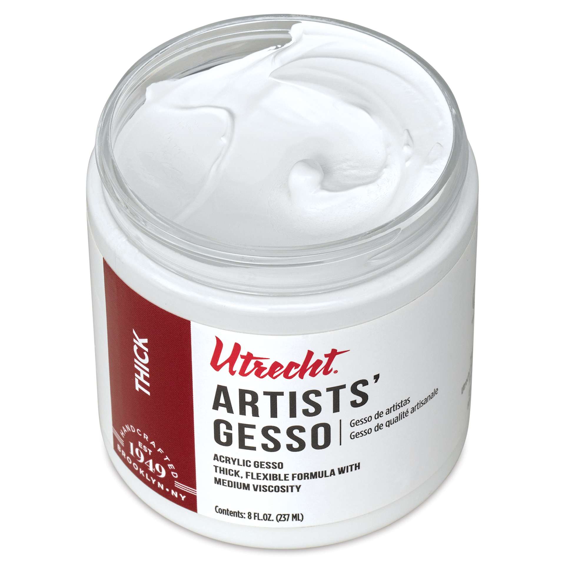 Utrecht Artists Acrylic Gesso - White, 8 oz open to show gesso