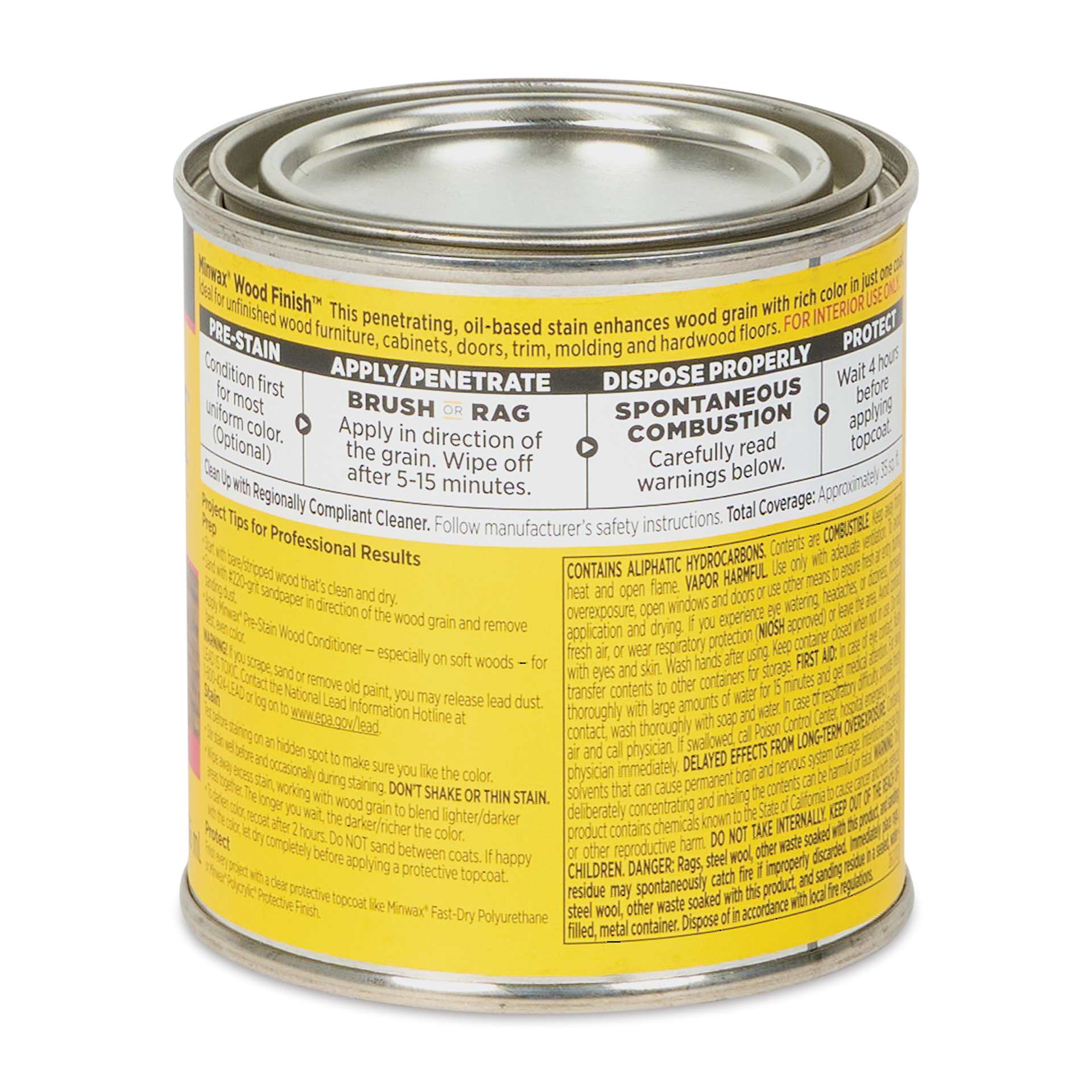Minwax Wood Finish Oil-Based Penetrating Stain - Provincial, 8 oz back of can