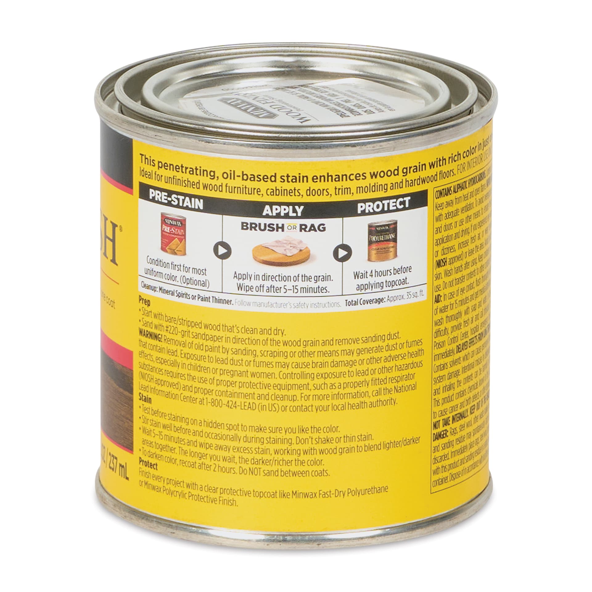 Minwax Wood Finish Oil-Based Penetrating Stain - Jacobean, 8 oz back of can