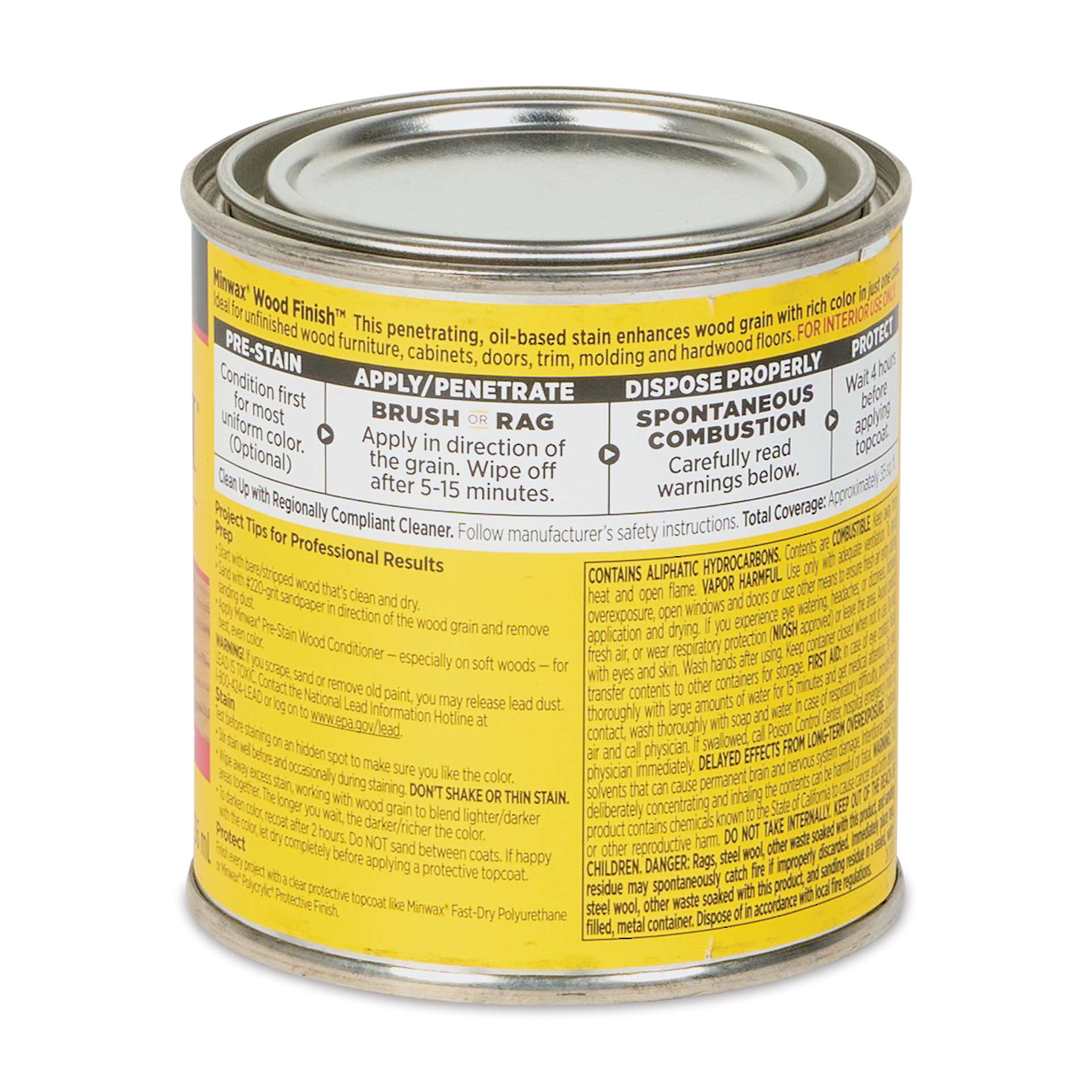 Minwax Wood Finish Oil-Based Penetrating Stain - Golden Oak, 8 oz back of can