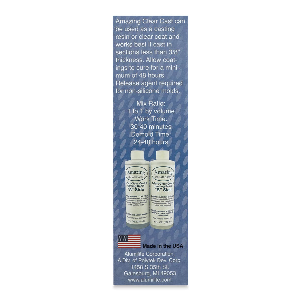 Alumilite Amazing Clear Cast Epoxy - 16 oz, Bottle (Side view of packaging, Mixing ratio shown)
