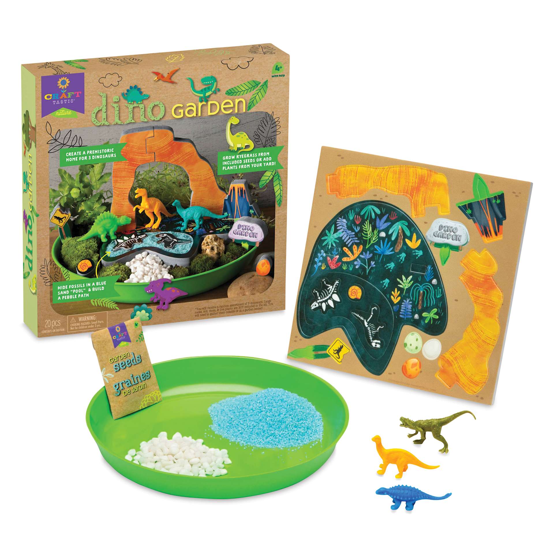 Craft-Tastic Nature Dino Garden Kit, contents laid out