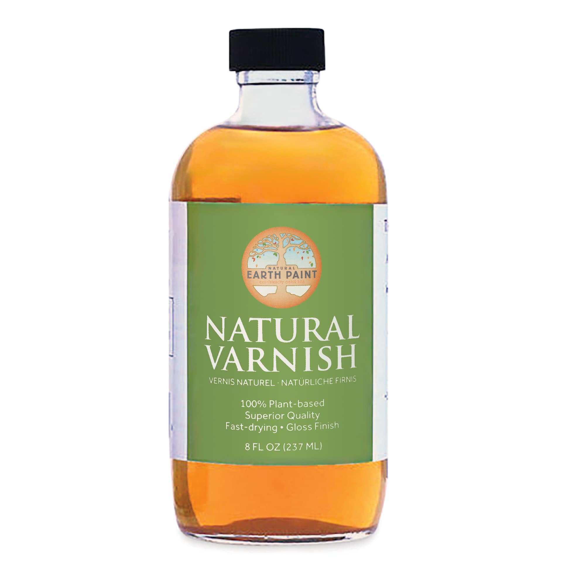 Natural Earth Paint Natural Varnish - 8 oz Glass Bottle, front view