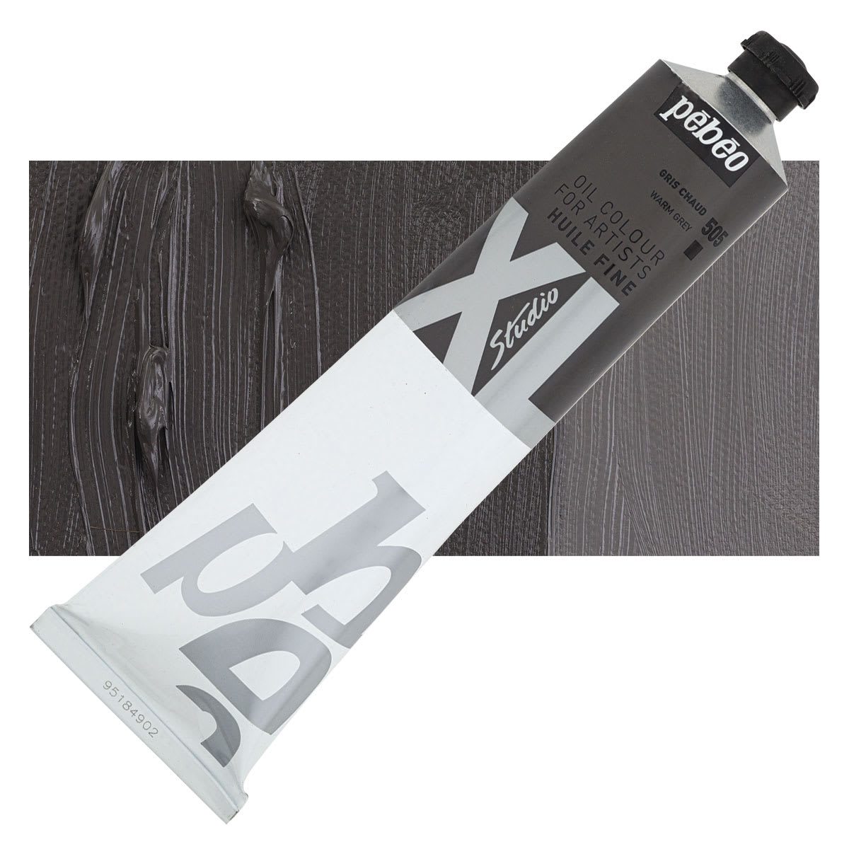 Pebeo XL Studio Oil Paint - Warm Grey, 200 ml, Tube and swatch