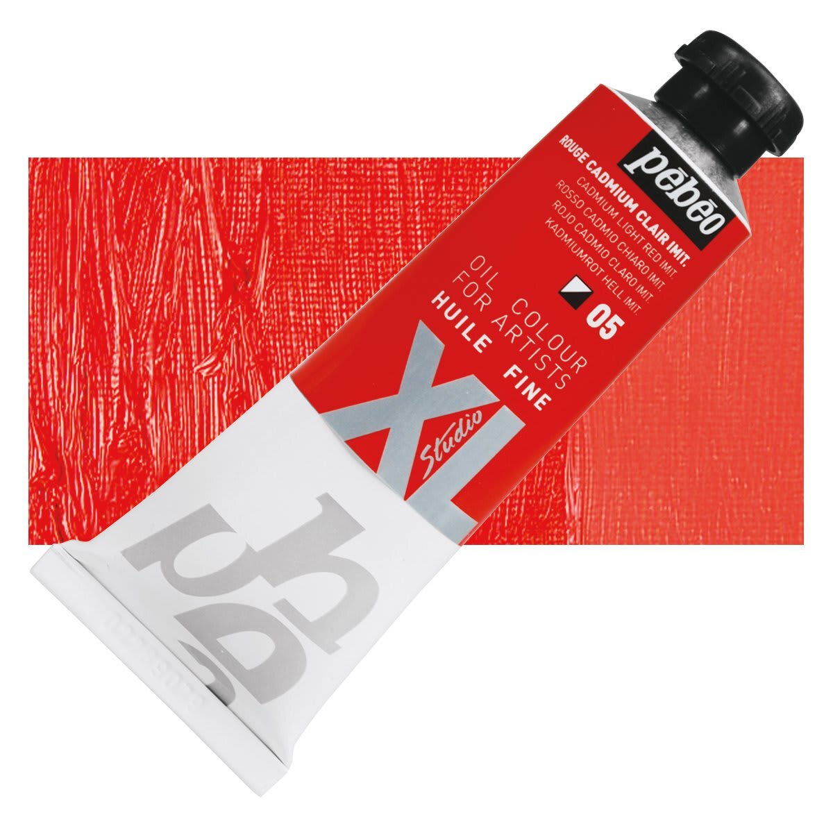 Pebeo XL Studio Oil Paint - Cadmium Light Red Imitation, 37 ml Tube and swatch