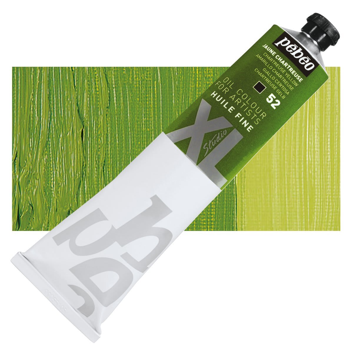 Pebeo XL Studio Oil Paint - Chartreuse Yellow, 200 ml tube and swatch