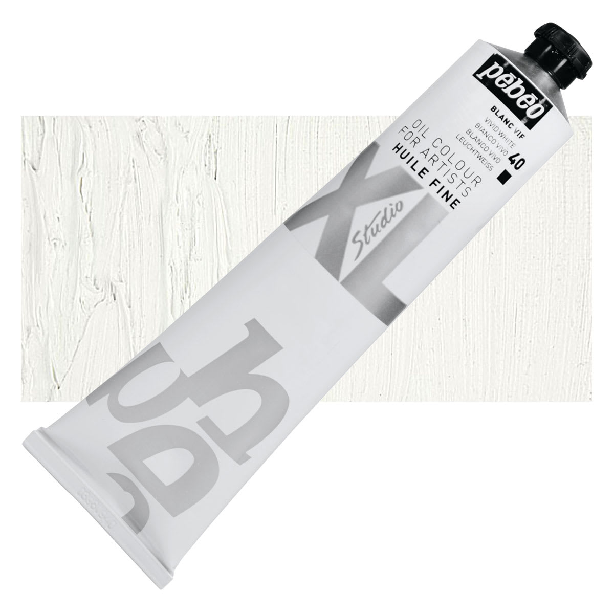 Pebeo XL Studio Oil Paint - Vivid White, 200 ml tube and swatch