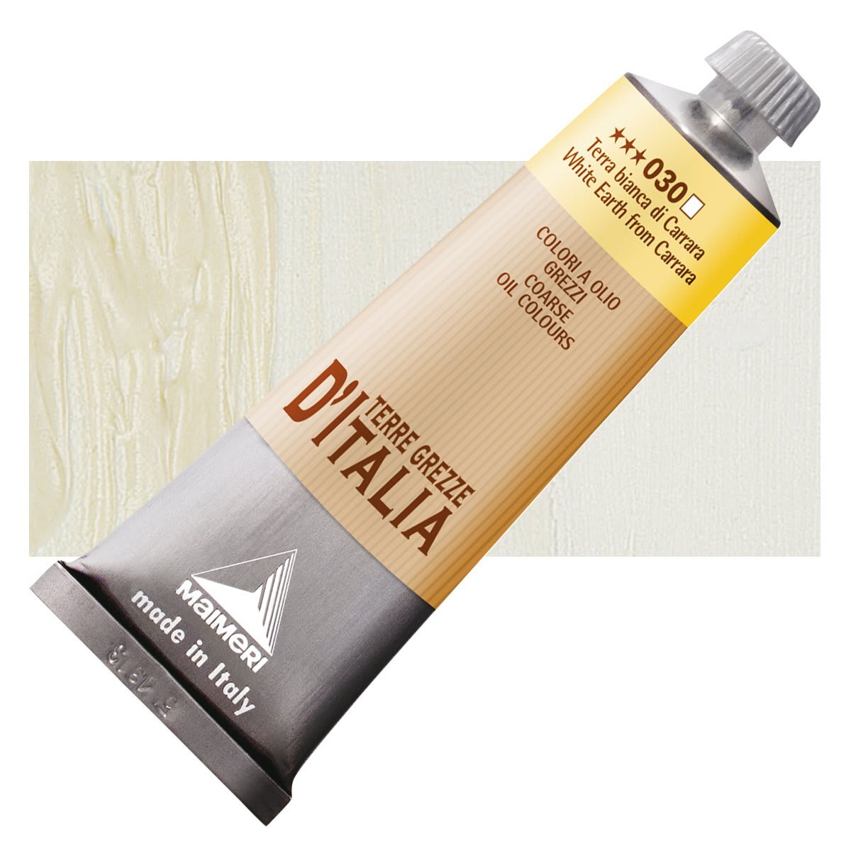 Maimeri Italian Natural Earth Oil Paint - White Earth from Carrara, 60 ml tube and swatch