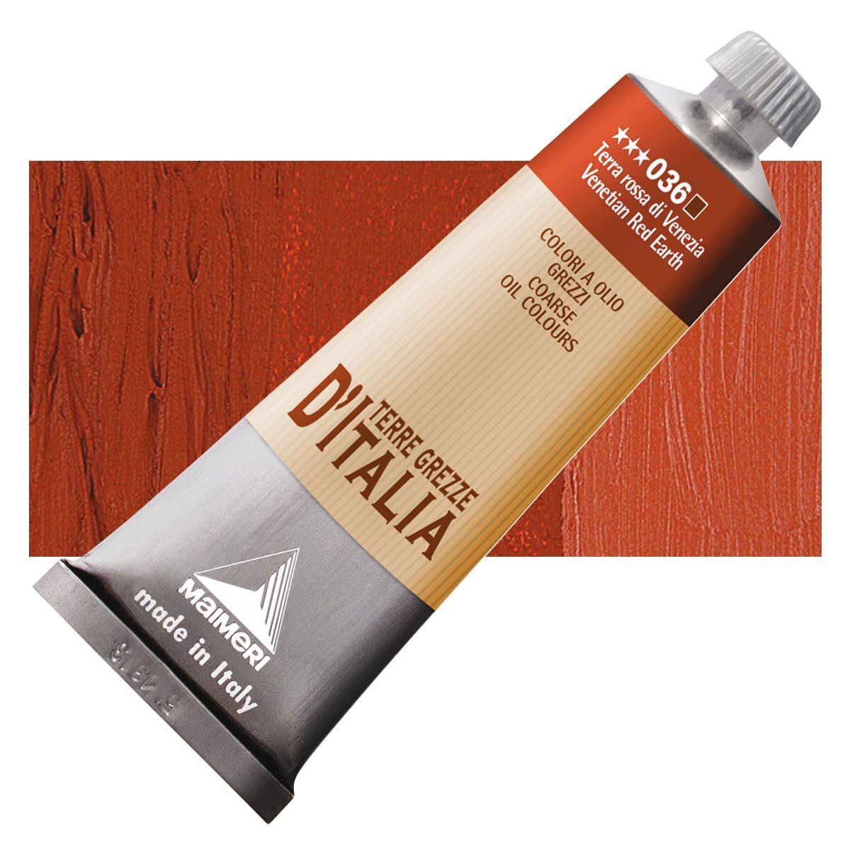 Maimeri Italian Natural Earth Oil Paint - Venetian Red Earth, 60 ml tube and swatch