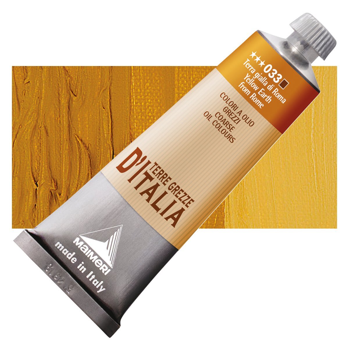 Maimeri Italian Natural Earth Oil Paint - Yellow Earth from Rome, 60 ml tube and swatch