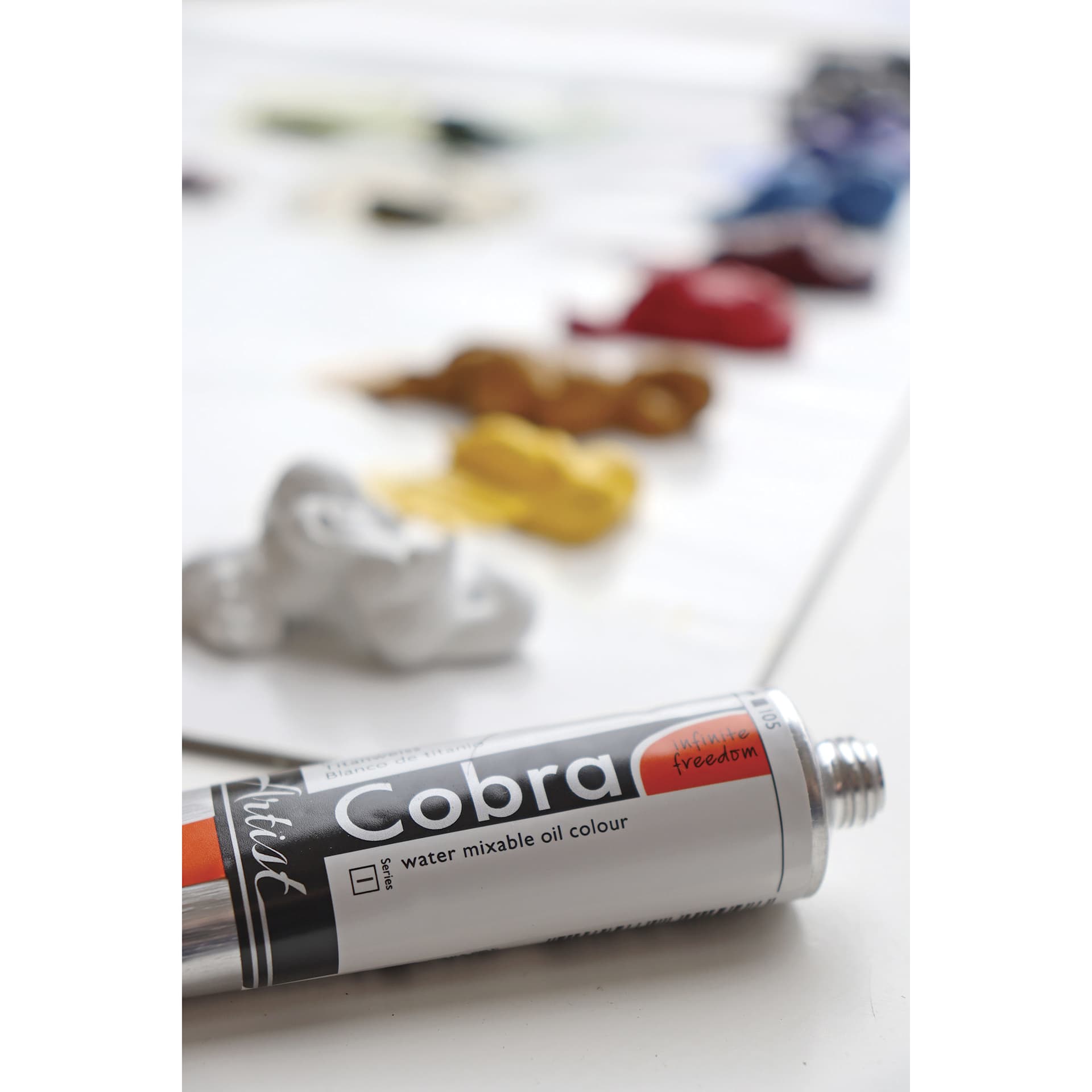 Cobra Artist Water Mixable Oil Paint - Set of 10, Value, 40 ml tubes, on desk