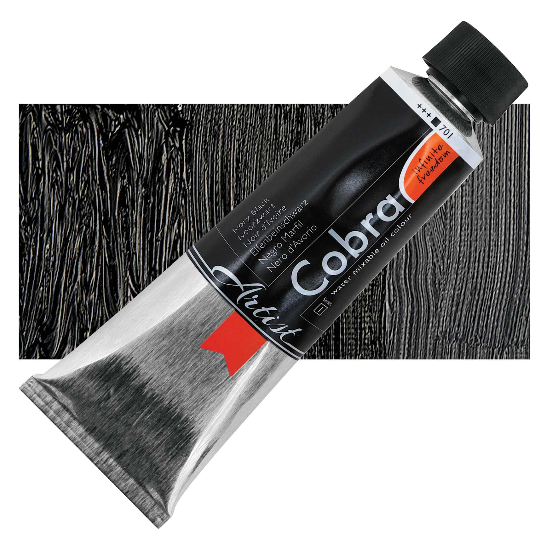 Cobra Artist Water Mixable Oil Paint - Ivory Black, 150 ml tube and swatch