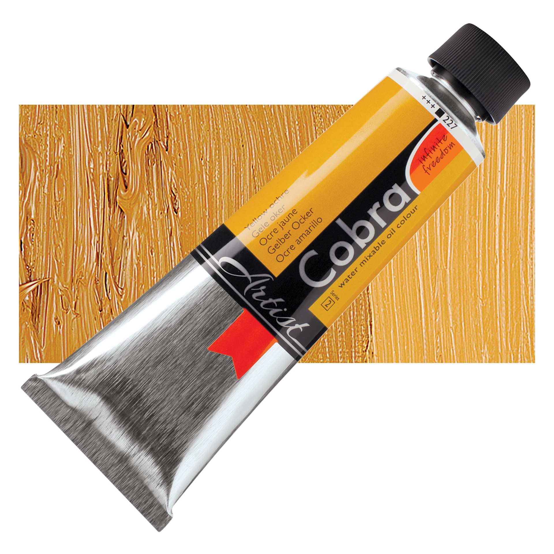 Royal Talens Cobra Water Mixable Oil Paint - Yellow Ochre, 150 ml tube and swatch