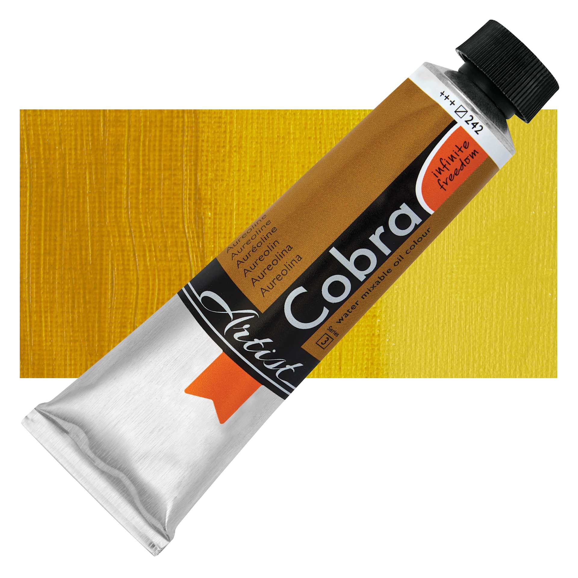 Cobra Artist Water Mixable Oil Paint - Aureolin, 40 ml tube and swatch