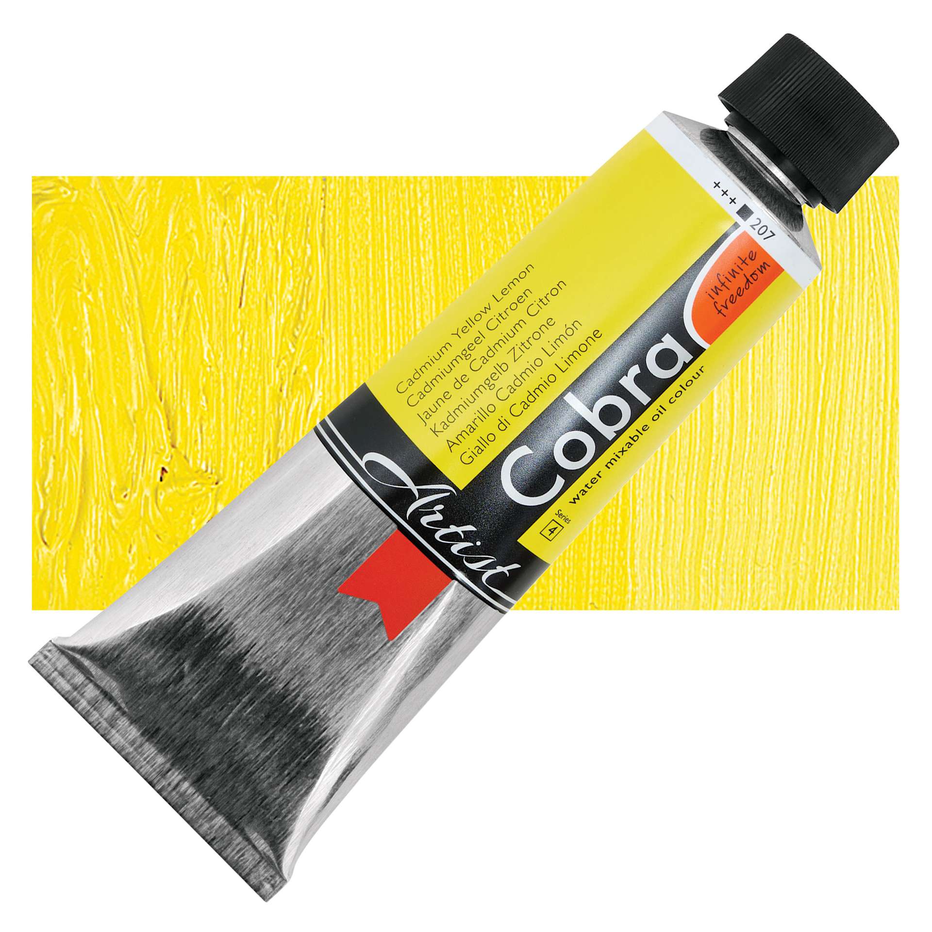 Cobra Artist Water Mixable Oil Paint - Cadmium Yellow Lemon, 150 ml tube and swatch