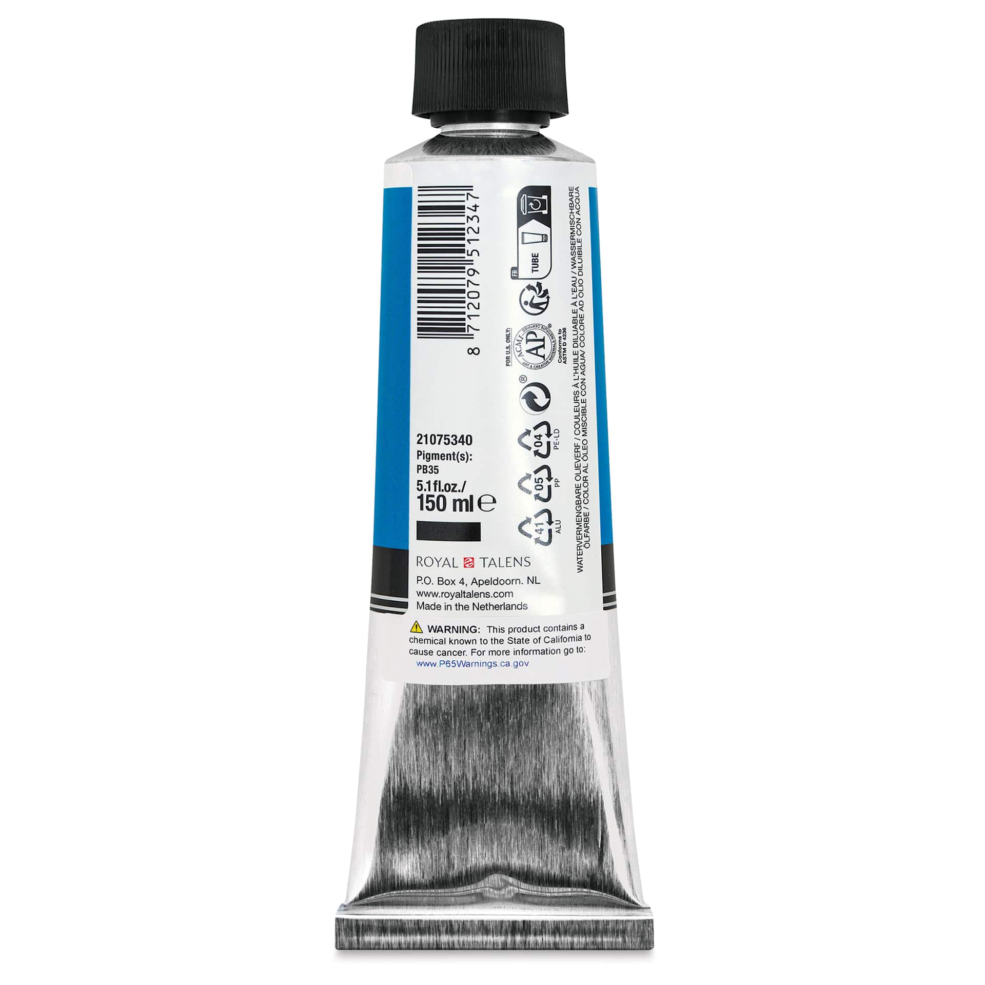 Cobra Artist Water Mixable Oil Paint - Cerulean Blue, 150 ml tube back