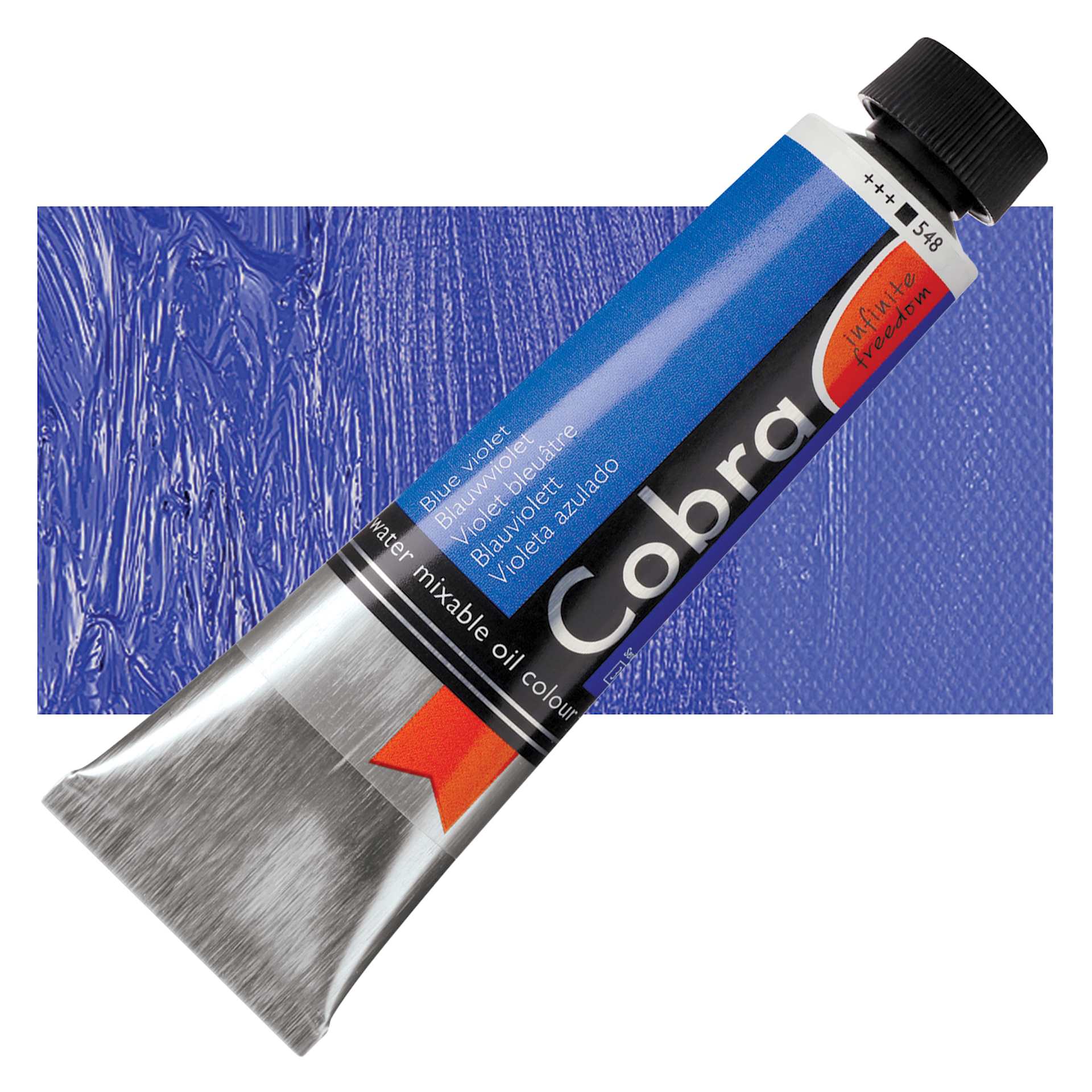 Royal Talens Cobra Water Mixable Oil Paint - Blue Violet, 40 ml tube and swatch