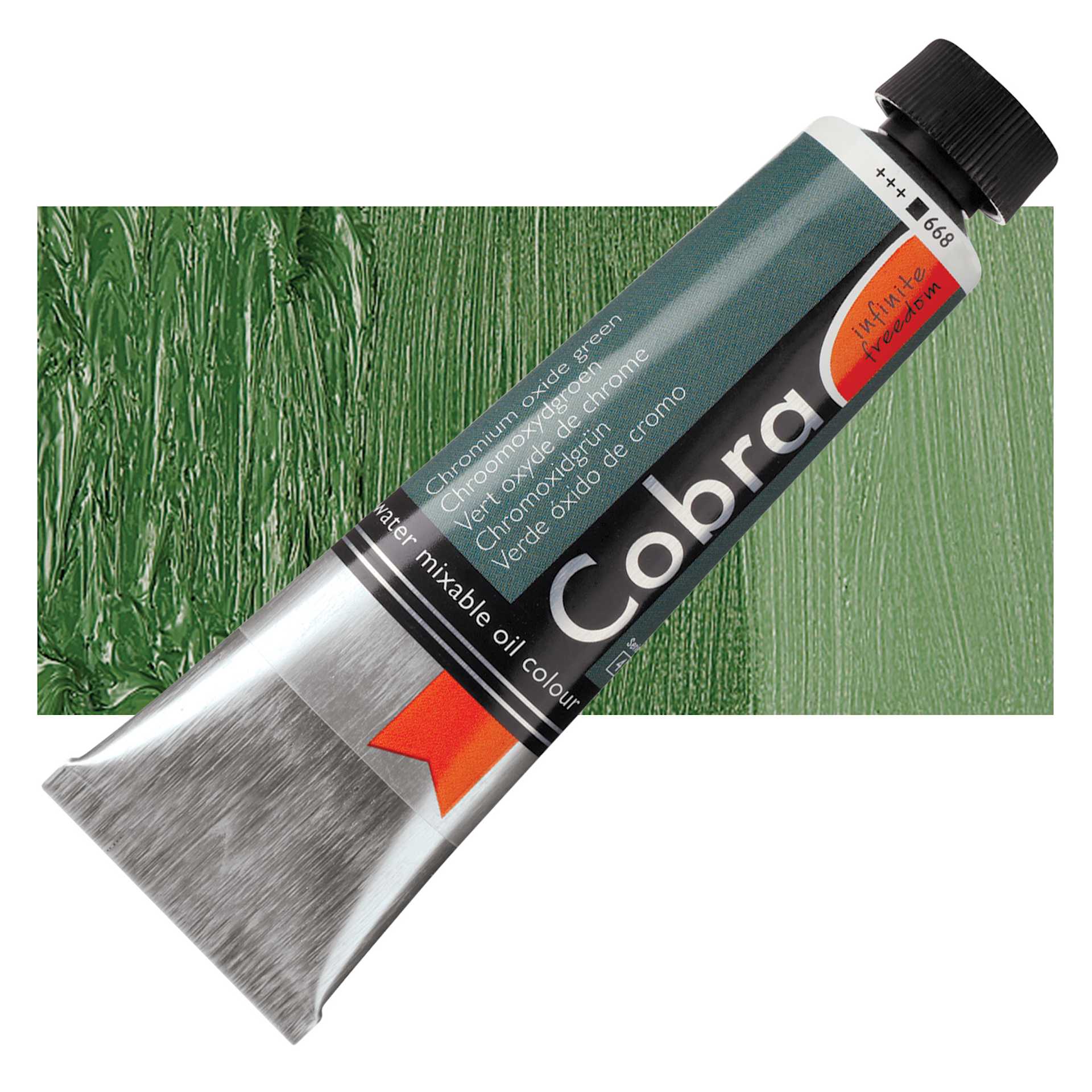 Royal Talens Cobra Water Mixable Oil Paint - Chromium Oxide Green, 40 ml tube and swatch