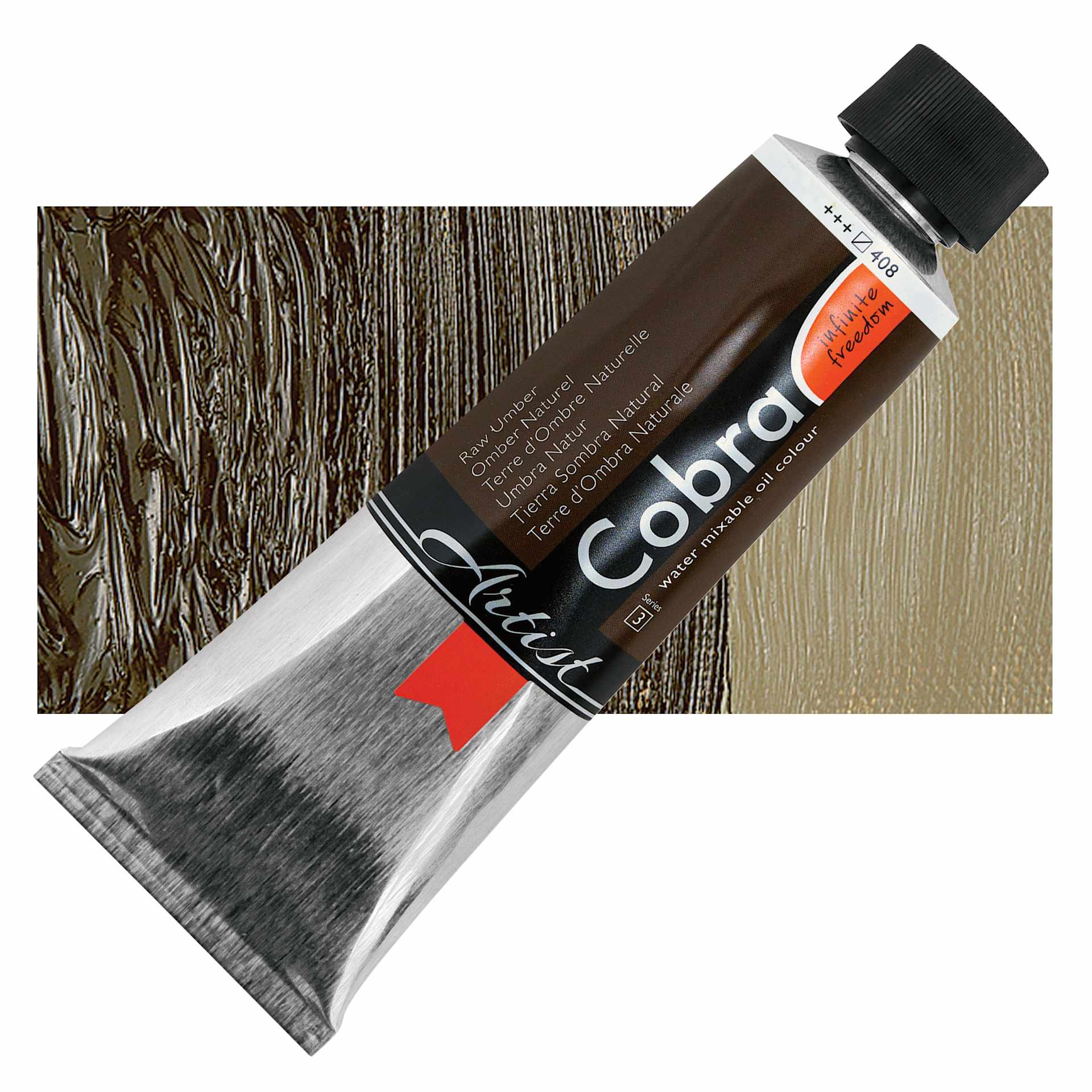 Cobra Artist Water Mixable Oil Paint - Raw Umber, 150 ml tube and swatch