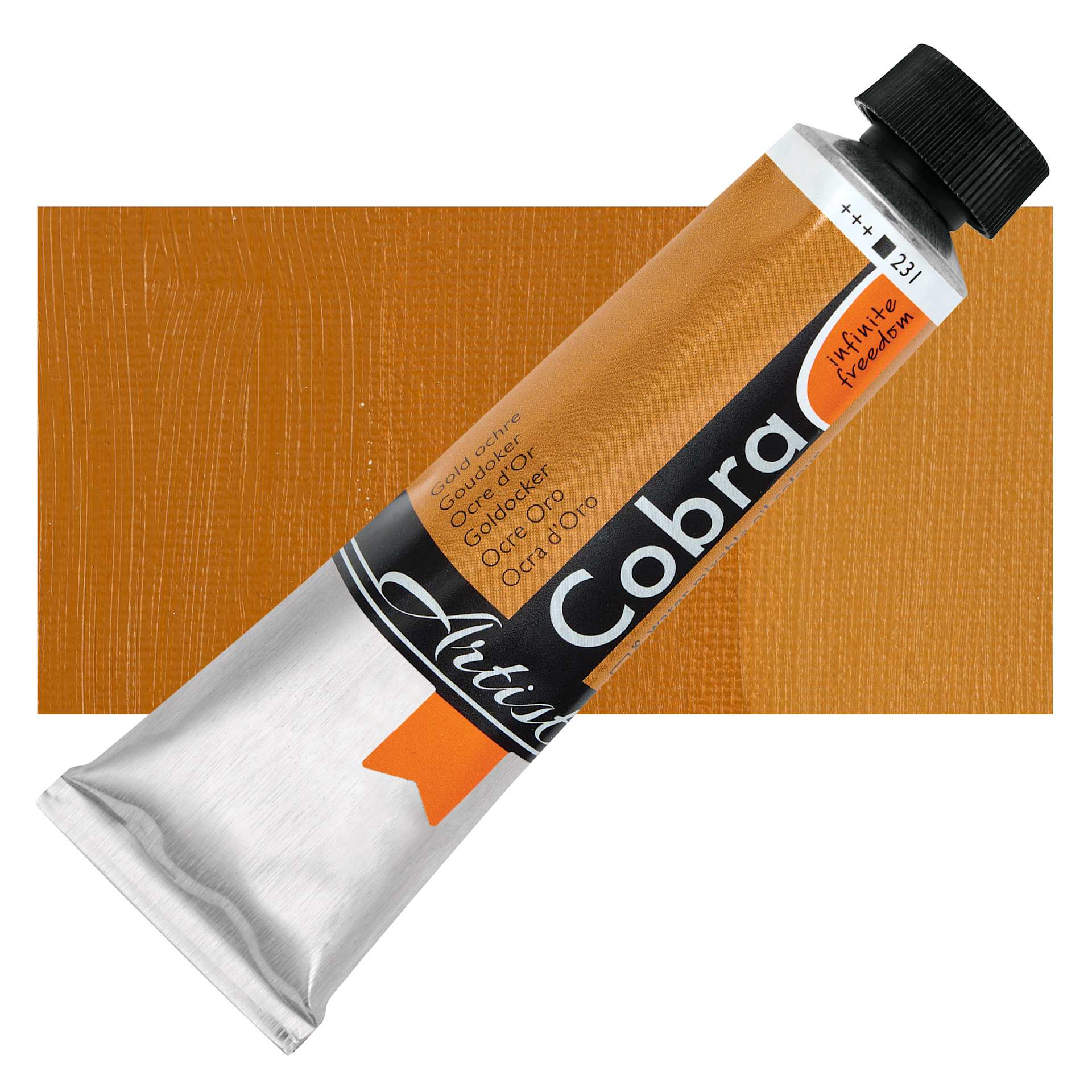 Cobra Artist Water Mixable Oil Paint - Gold Ochre, 40 ml tube and swatch
