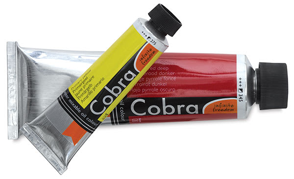 Cobra Water Mixable Oil Colors - Small Yellow and large Red Tubes shown
Cobra Water Mixable Oil Colors - Small Yellow and large Red Tubes shown