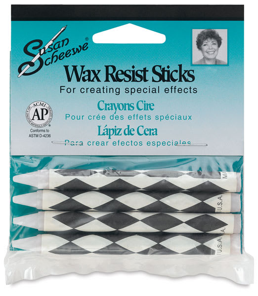 Susan Scheewe Wax Resist Sticks - Front view of blister package of 4 sticks
