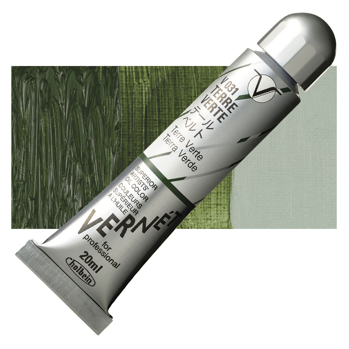 Holbein Vernét Superior Artists' Oil Paint - Terre Verte, 20 ml tube and swatch