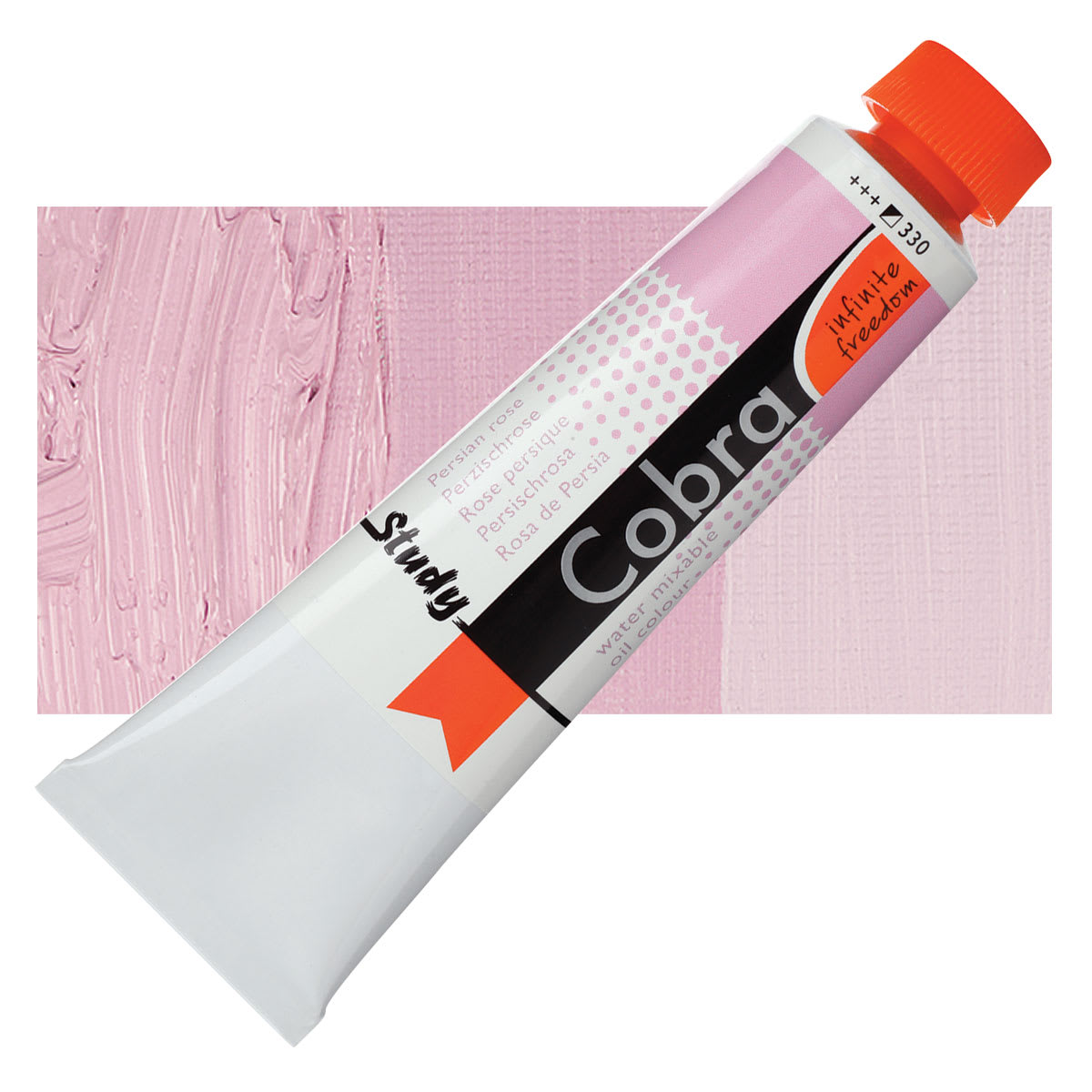 Royal Talens Cobra Study Water Mixable Oil Paint - Persian Rose, 40 ml tube and swatch