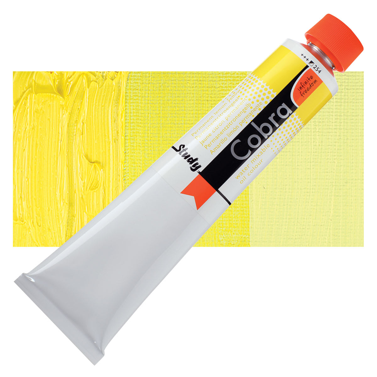 Royal Talens Cobra Study Water Mixable Oil Paint - Permanent Lemon Yellow, 200 ml tube and swatch
