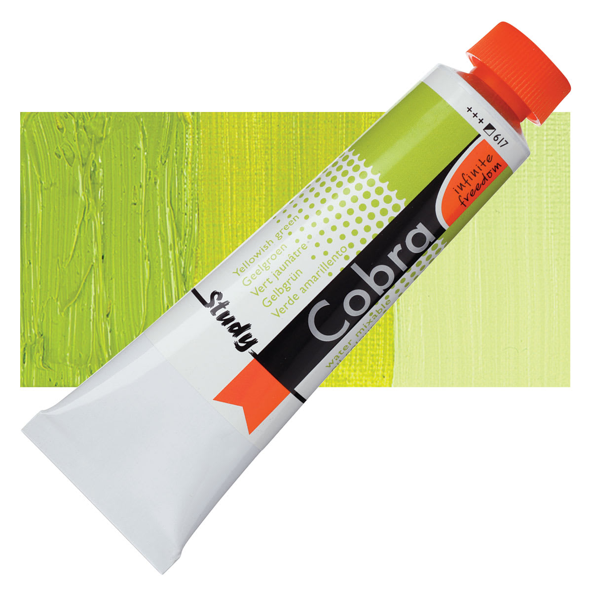 Royal Talens Cobra Study Water Mixable Oil Paint - Yellowish Green, 40 ml tube and swatch