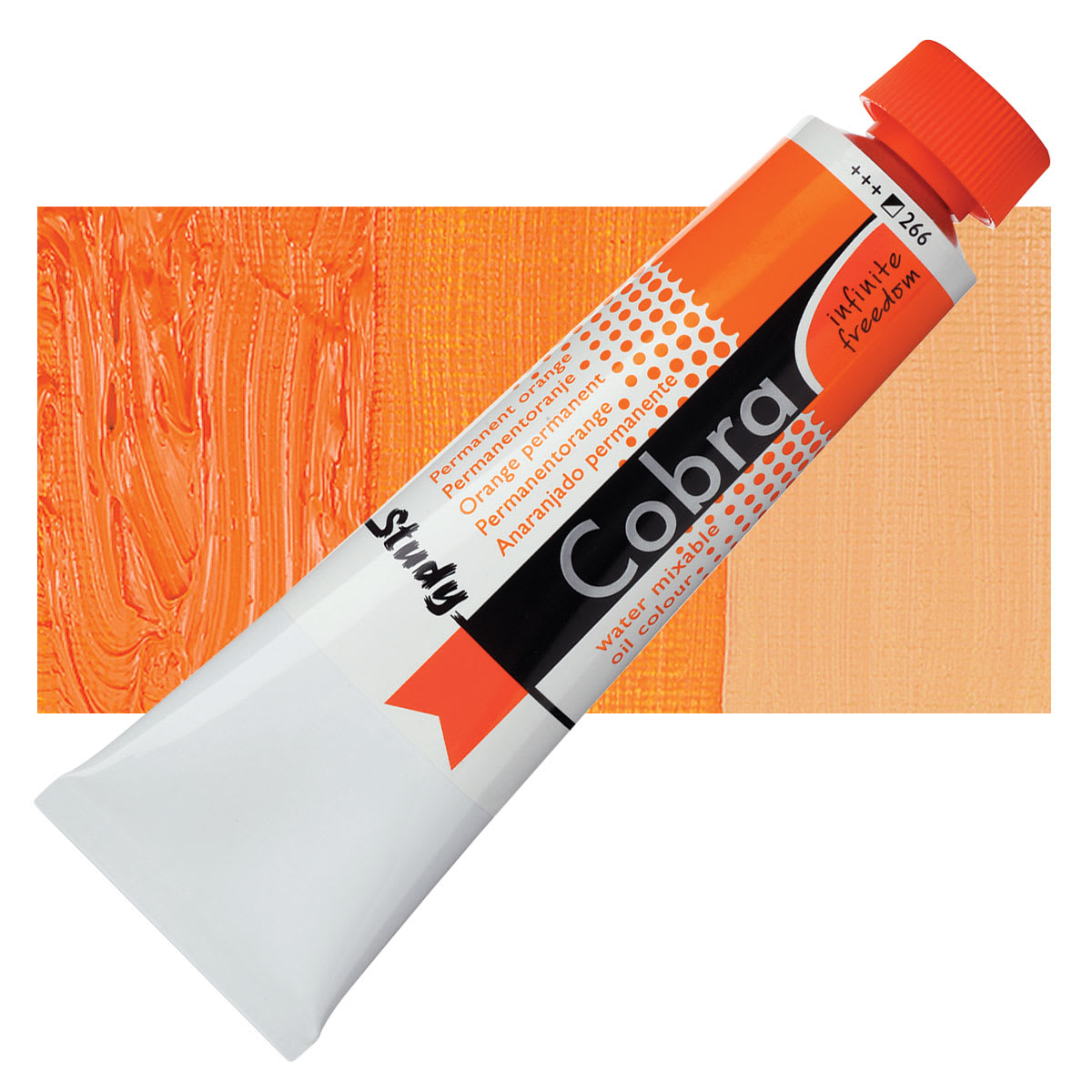 Royal Talens Cobra Study Water Mixable Oil Paint - Permanent Orange, 40 ml tube and swatch