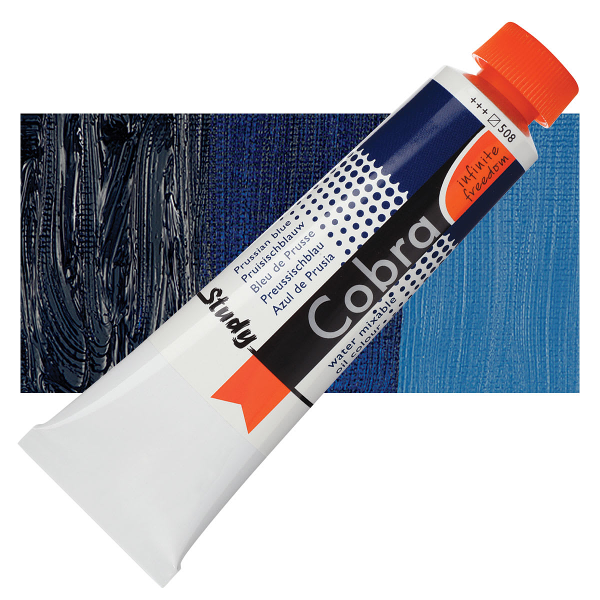 Royal Talens Cobra Study Water Mixable Oil Paint - Prussian Blue, 40 ml tube and swatch