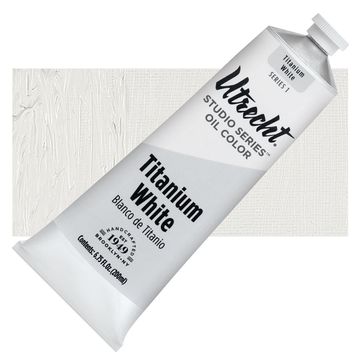 Utrecht Studio Series Oil Paint - Titanium White, 200 ml tube and swatch