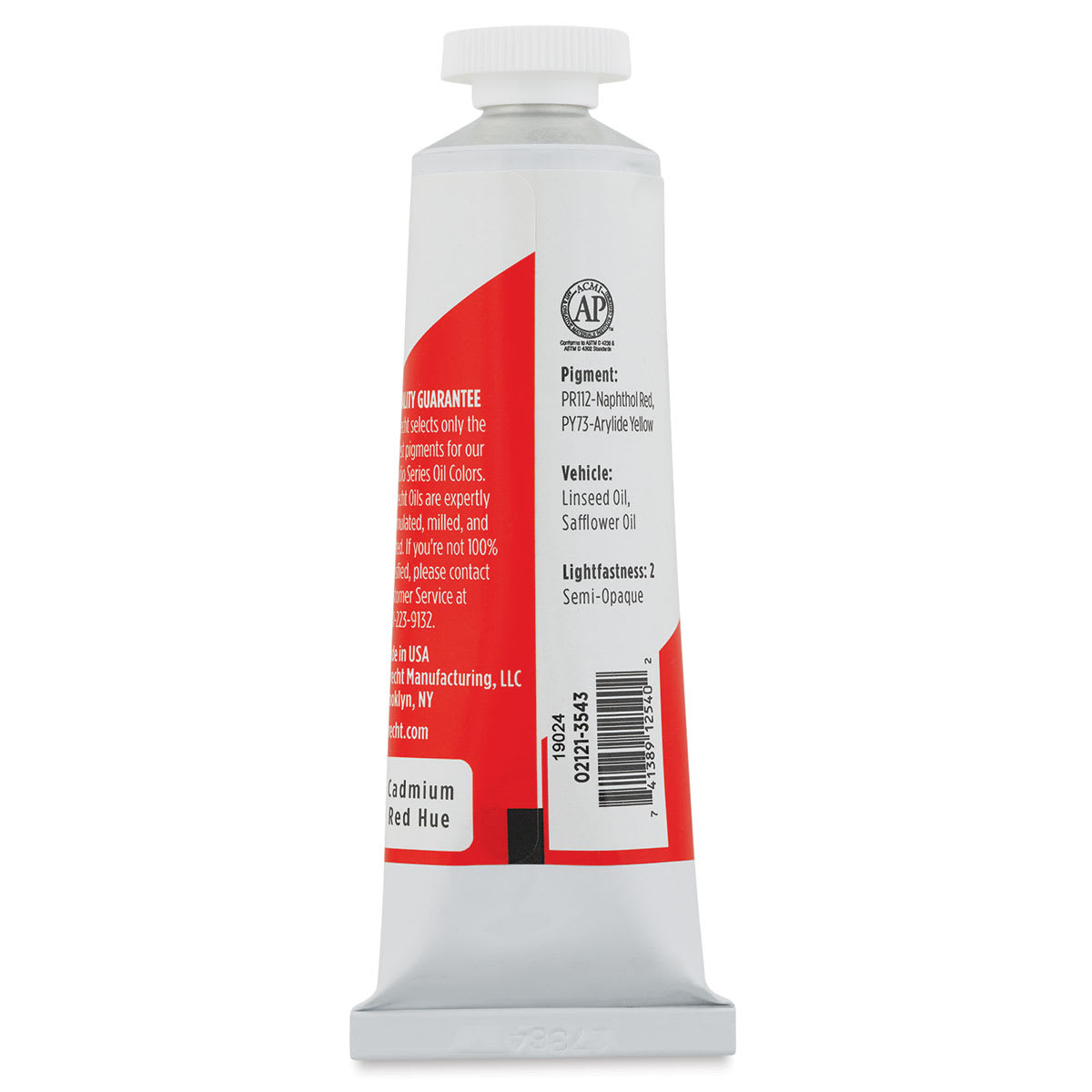 Utrecht Studio Series Oil Paint - Cadmium Red Hue, 37 ml, Tube (Back)