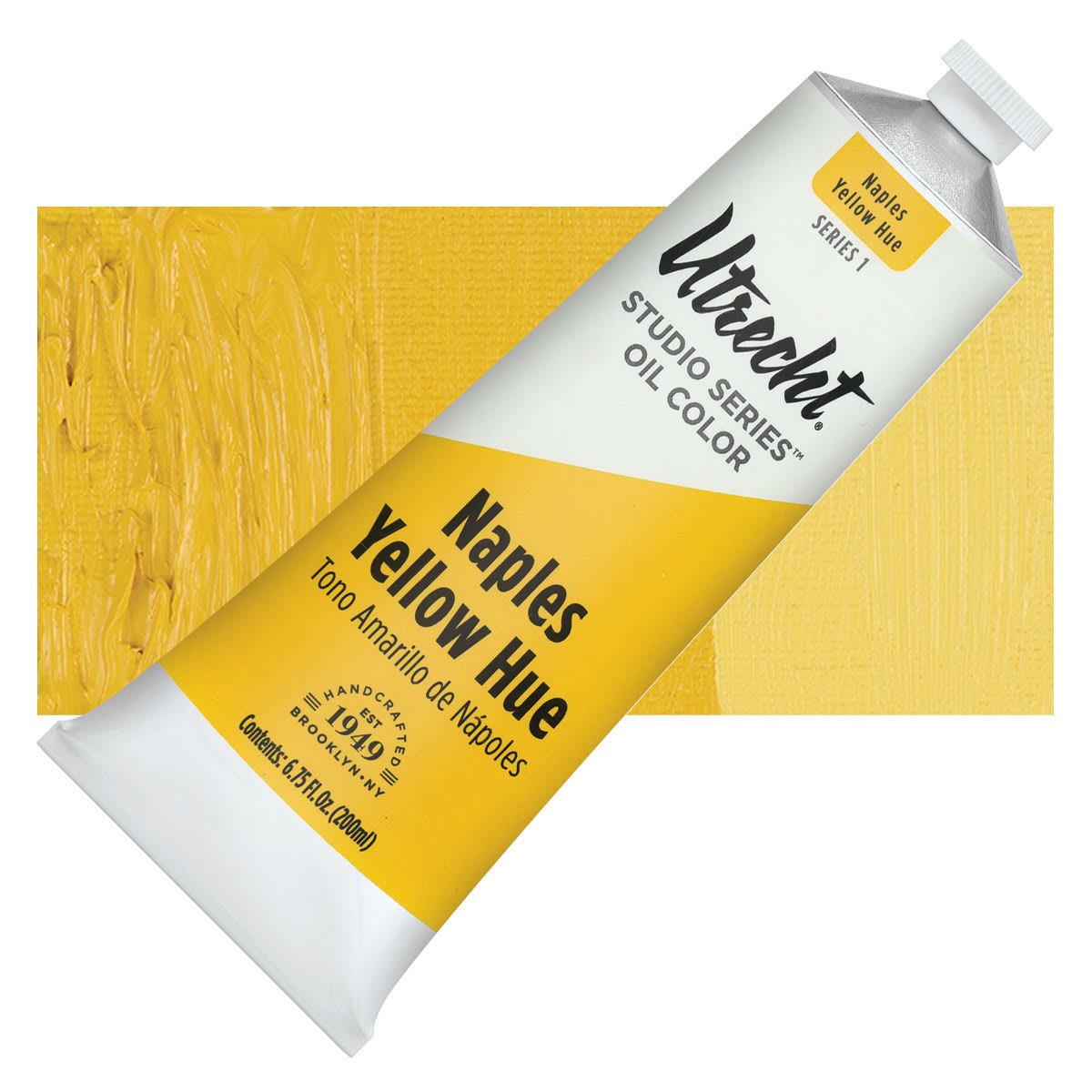 Utrecht Studio Series Oil Paint - Naples Yellow Hue, 200 ml tube and swatch