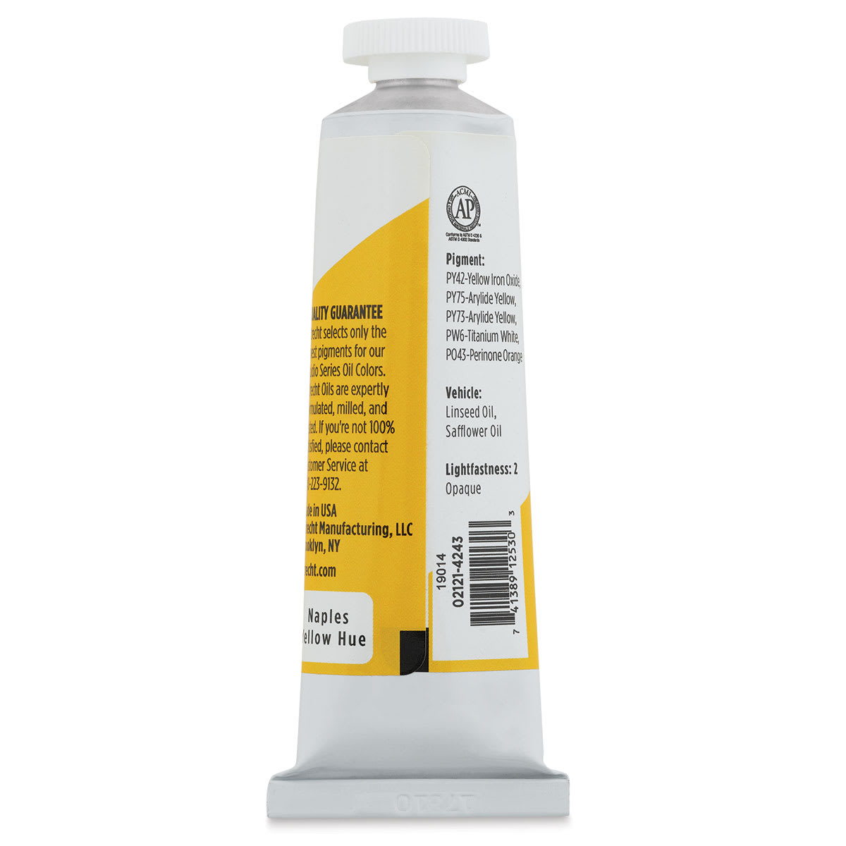 Utrecht Studio Series Oil Paint - Naples Yellow Hue, 37 ml, Tube (Back)