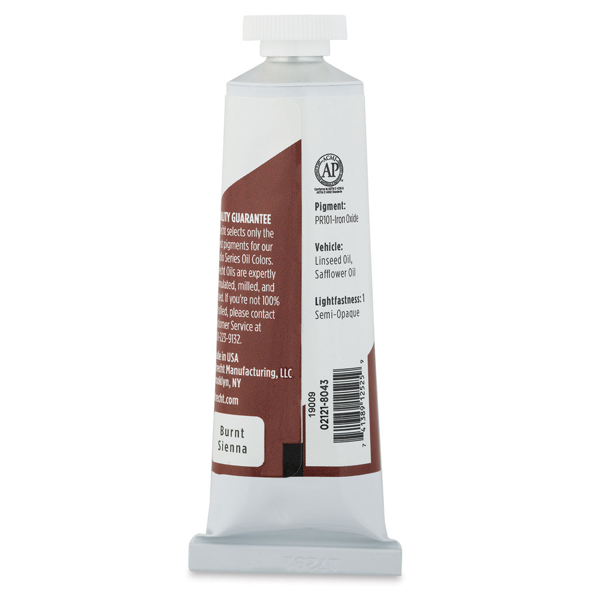 Utrecht Studio Series Oil Paint - Burnt Sienna, 37 ml, Tube (Back)