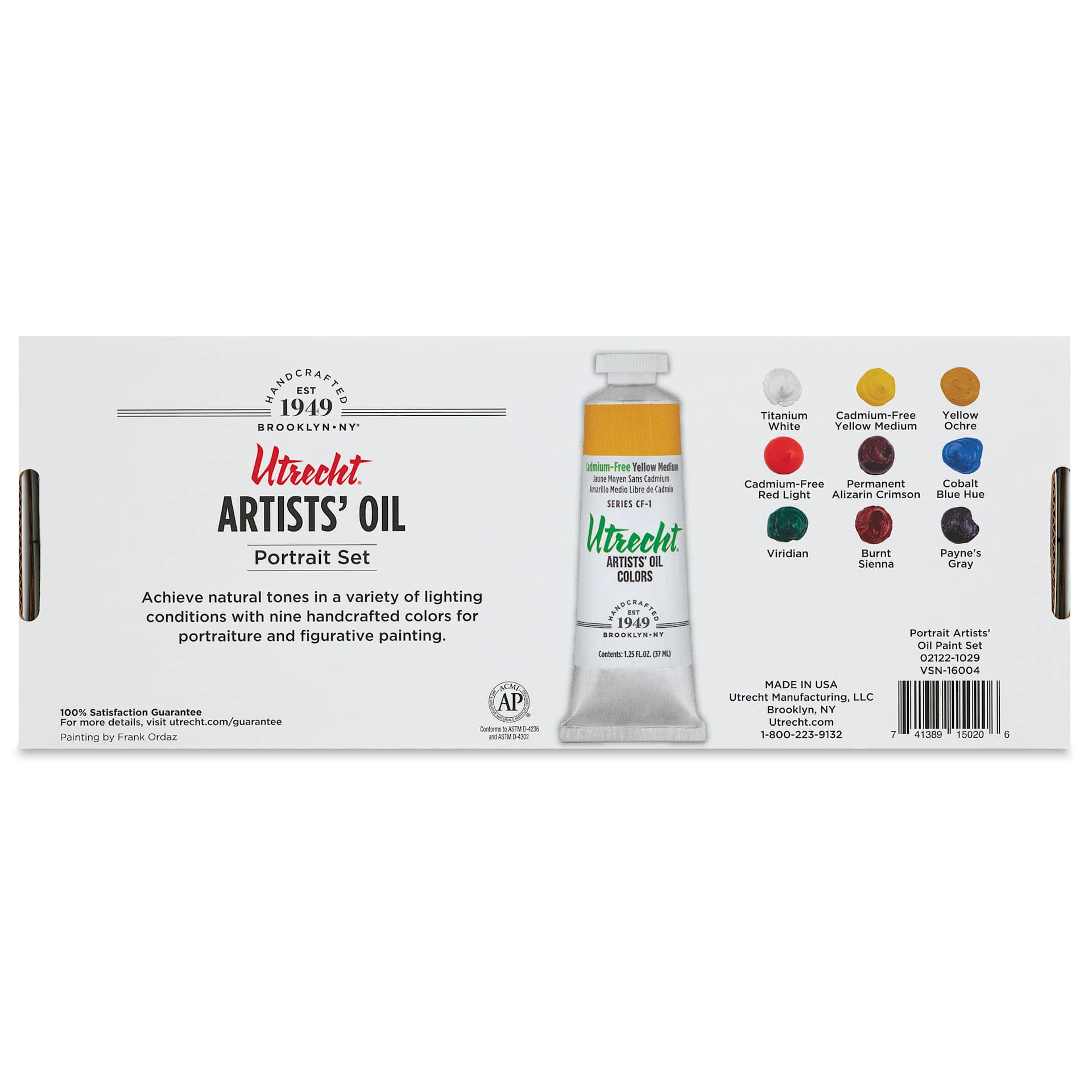 Utrecht Artists' Oil Paint Set - Portrait Set, Set of 9 colors, 37 ml tubes, back of packaging