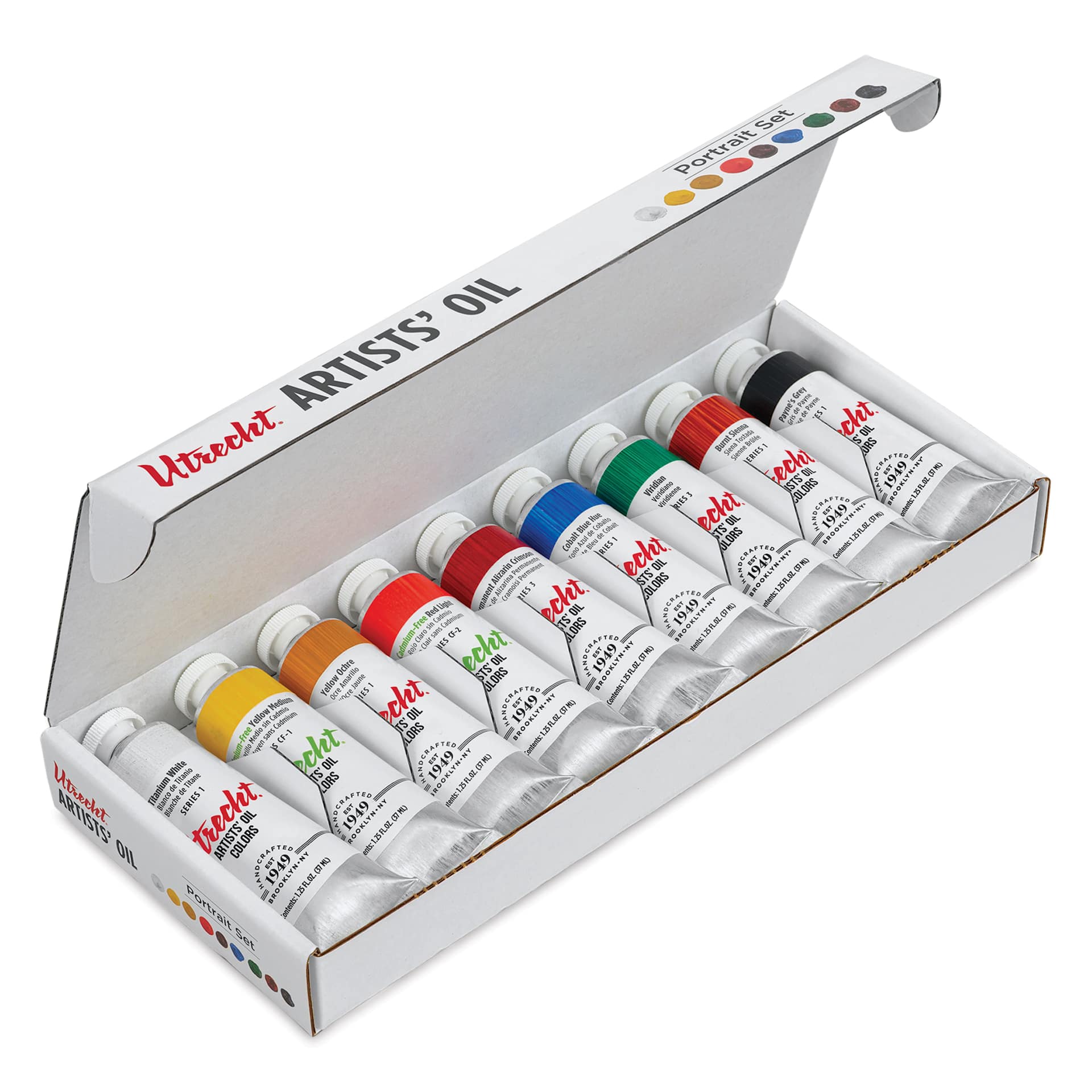 Utrecht Artists' Oil Paint Set - Portrait Set, Set of 9 colors, 37 ml tubes, open packaging