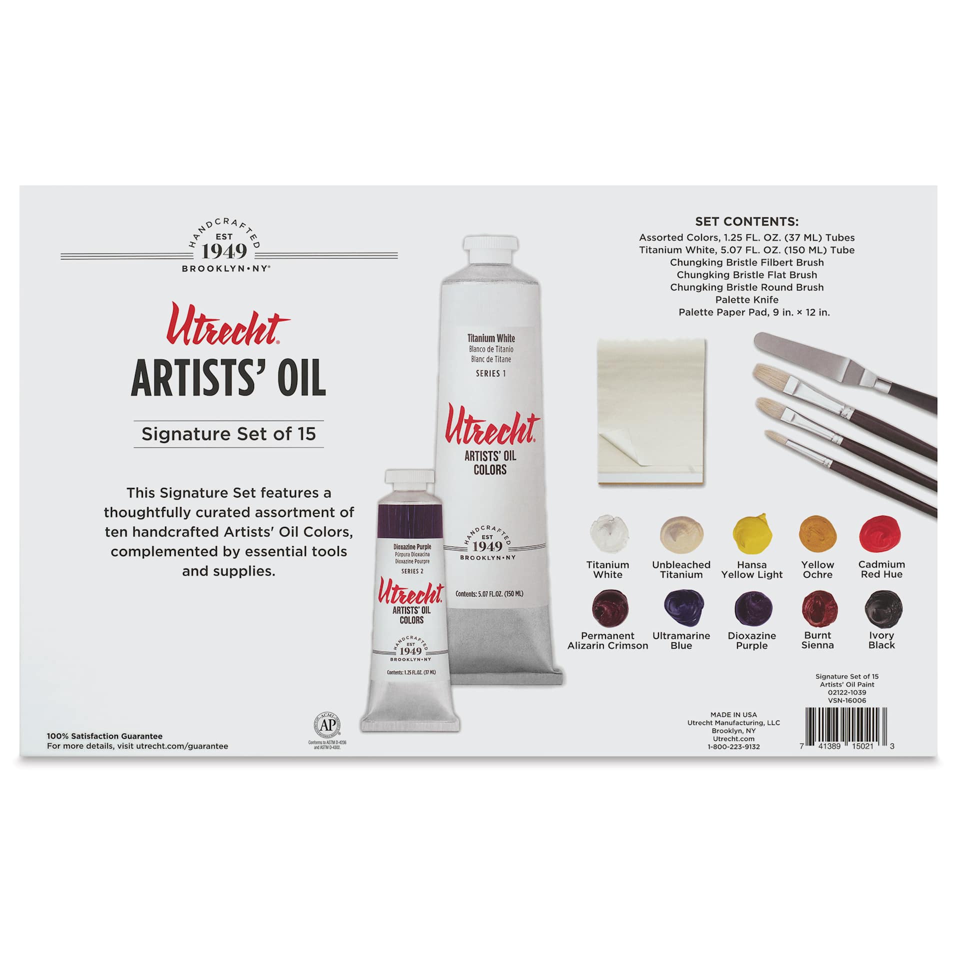 Utrecht Artists' Oil Paint - Signature Set, back of packaging