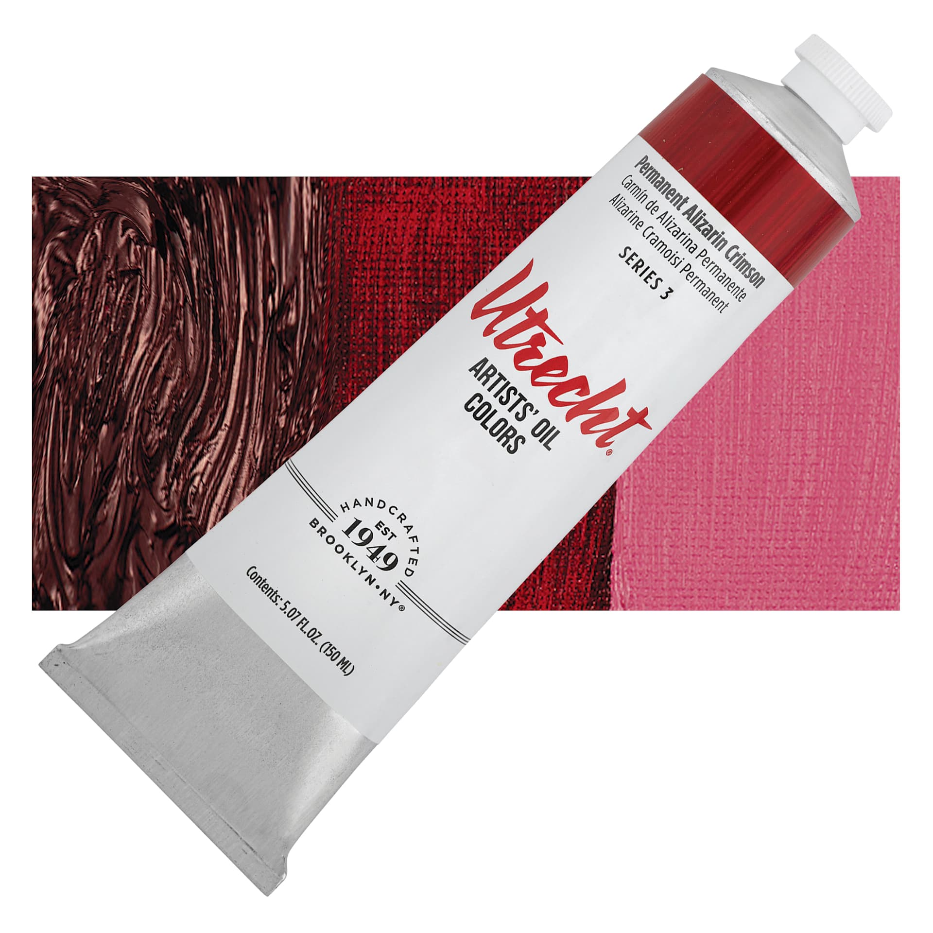 Utrecht Artists' Oil Paint - Permanent Alizarin Crimson, 150 ml tube and swatch