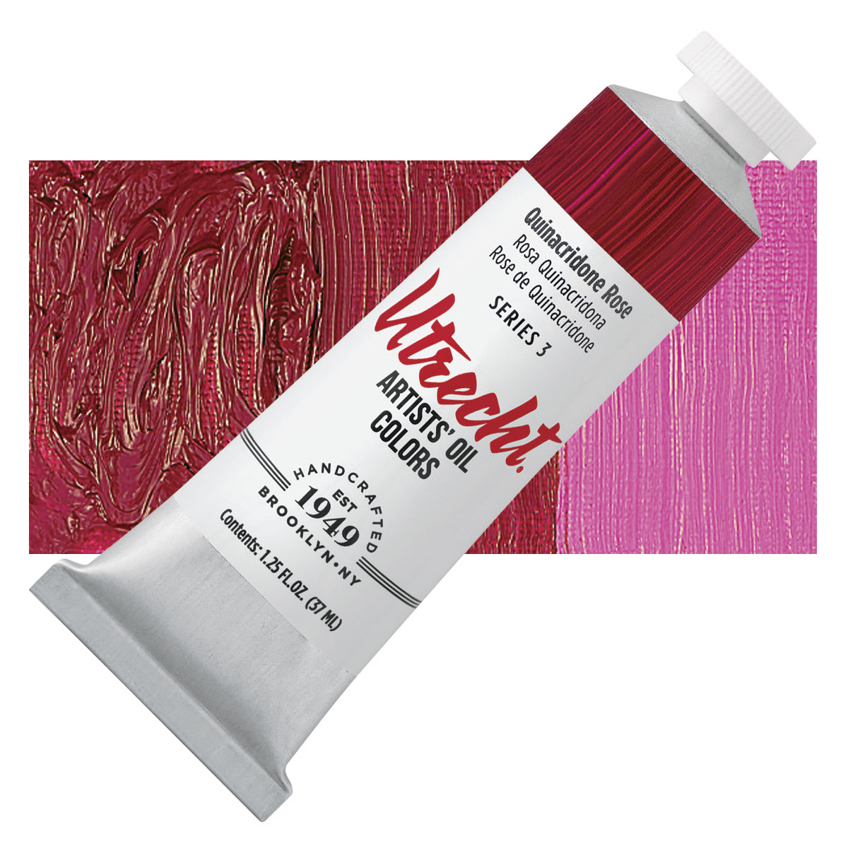 Utrecht Artists' Oil Paint - Quinacridone Rose, 37 ml tube and swatch