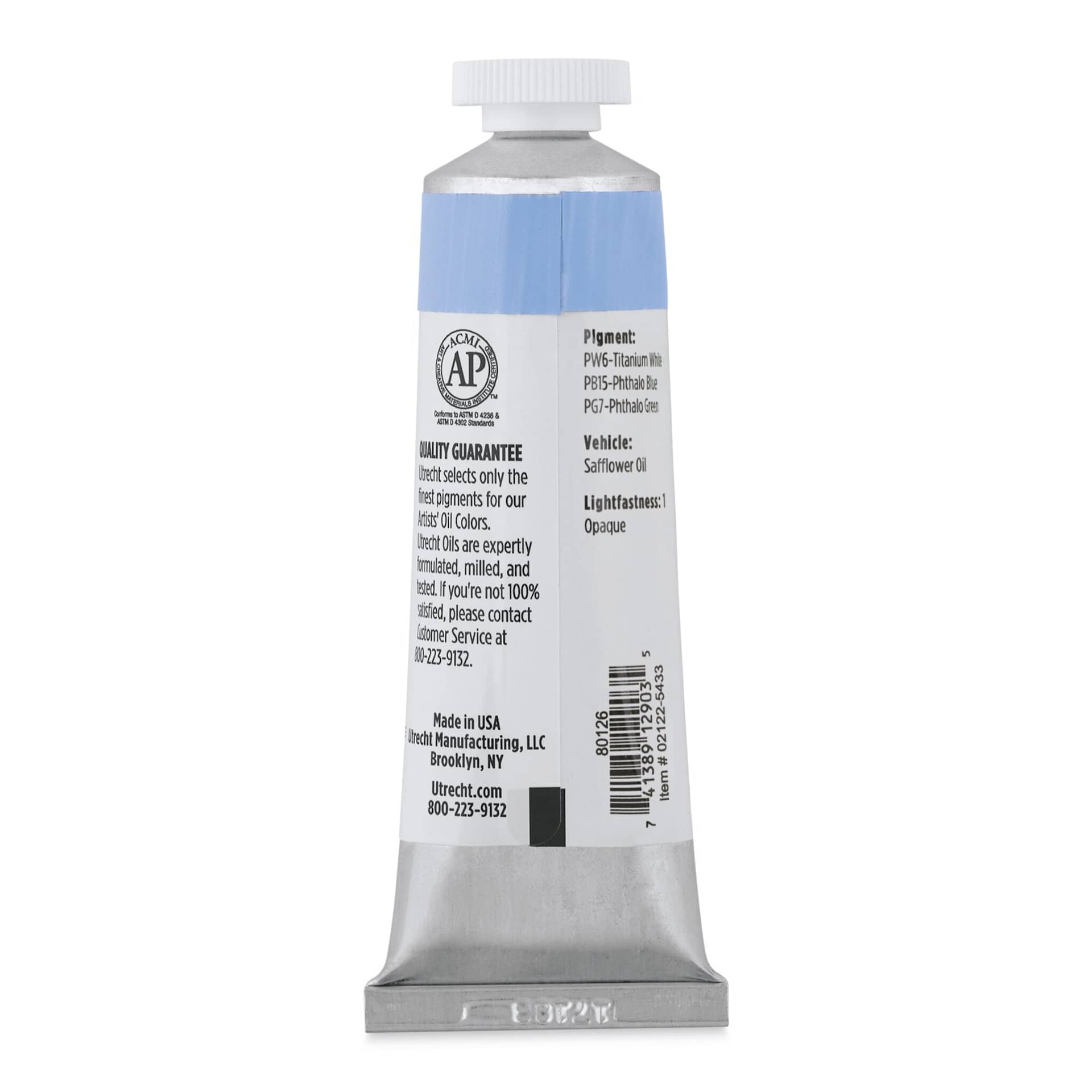Utrecht Artists' Oil Paint - Vivid Blue, 37 ml tube (back of tube)