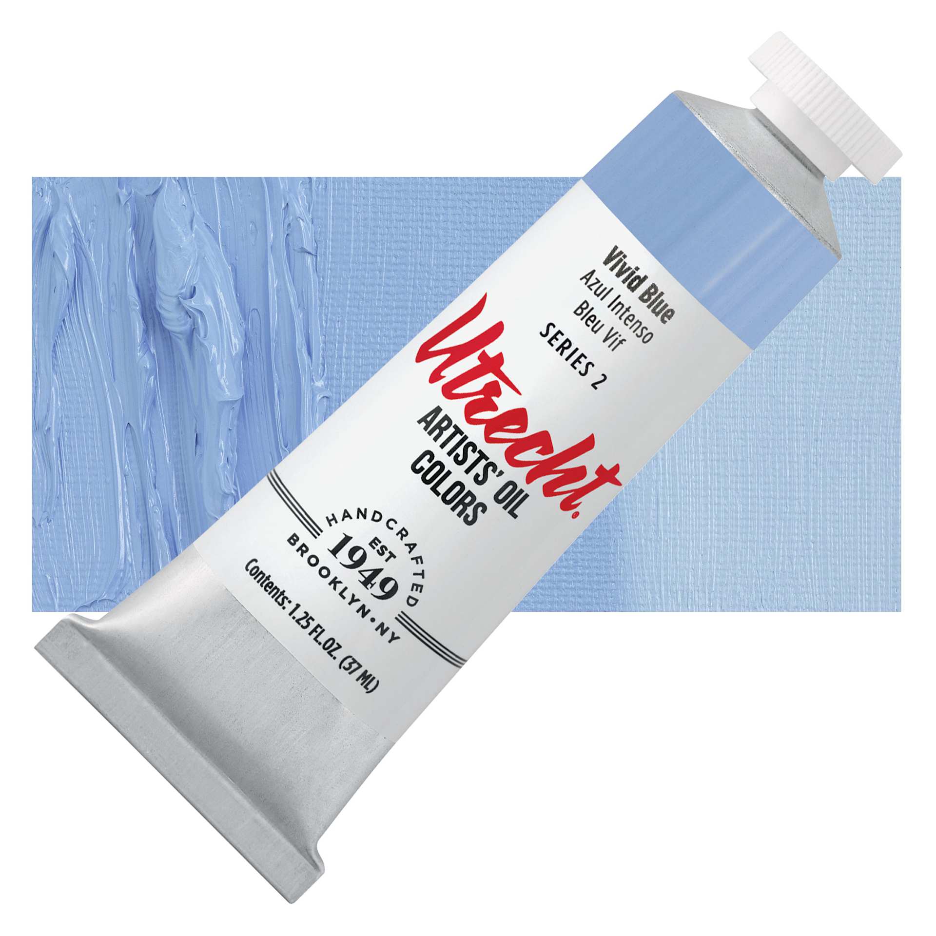 Utrecht Artists' Oil Paint - Vivid Blue, 37 ml tube and swatch