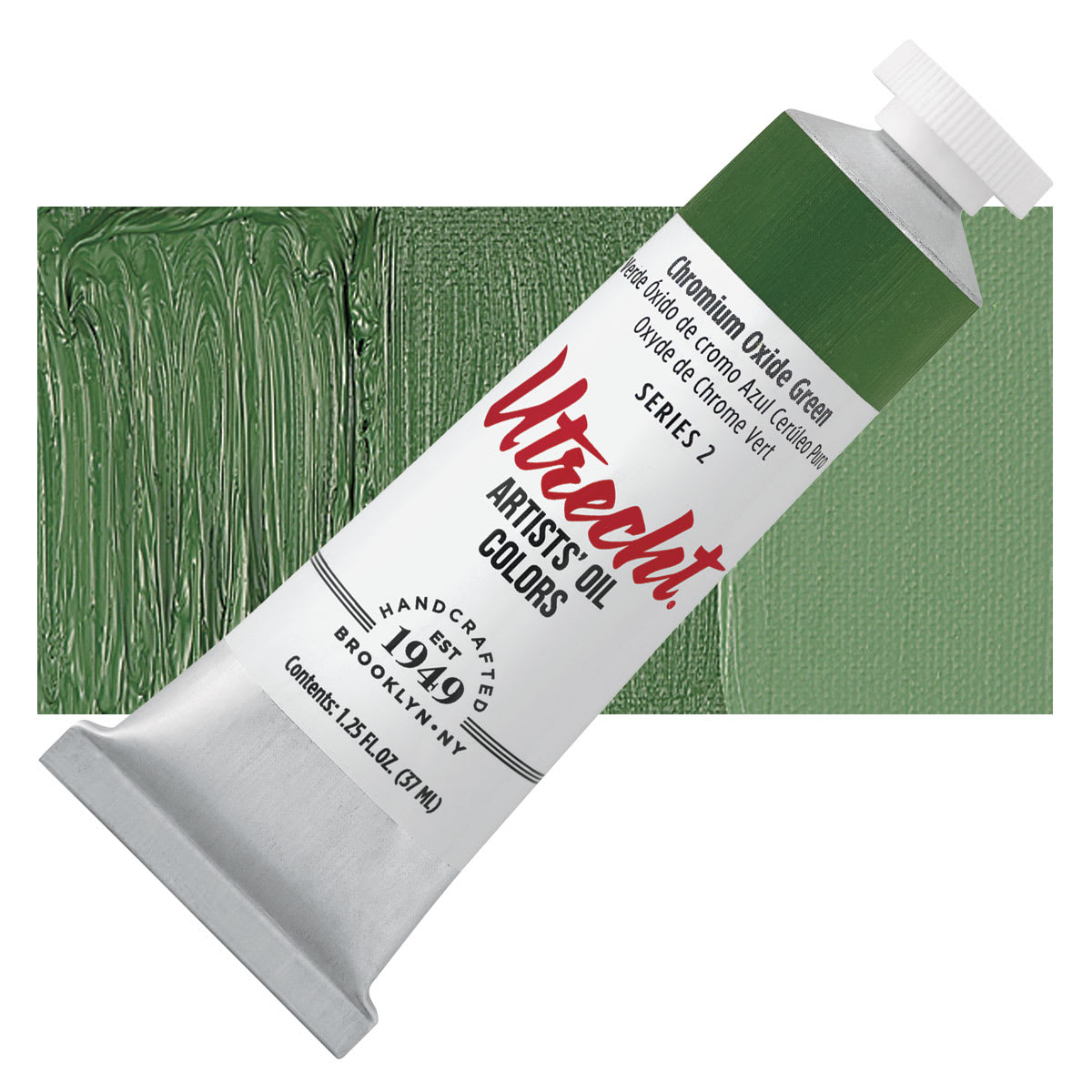 Utrecht Artists' Oil Paint - Chromium Oxide Green, 37 ml tube and swatch