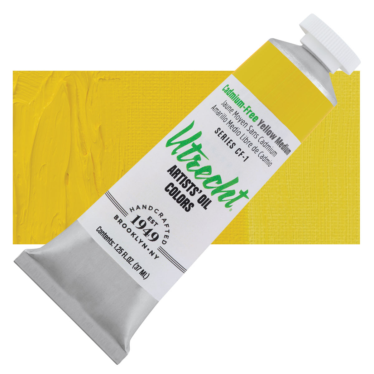 Utrecht Artists' Oil Paint - Cadmium-Free Yellow Medium, 37 ml tube and swatch Utrecht Artists' Oil Paint - Cadmium-Free Yellow Medium, 37 ml tube and swatch