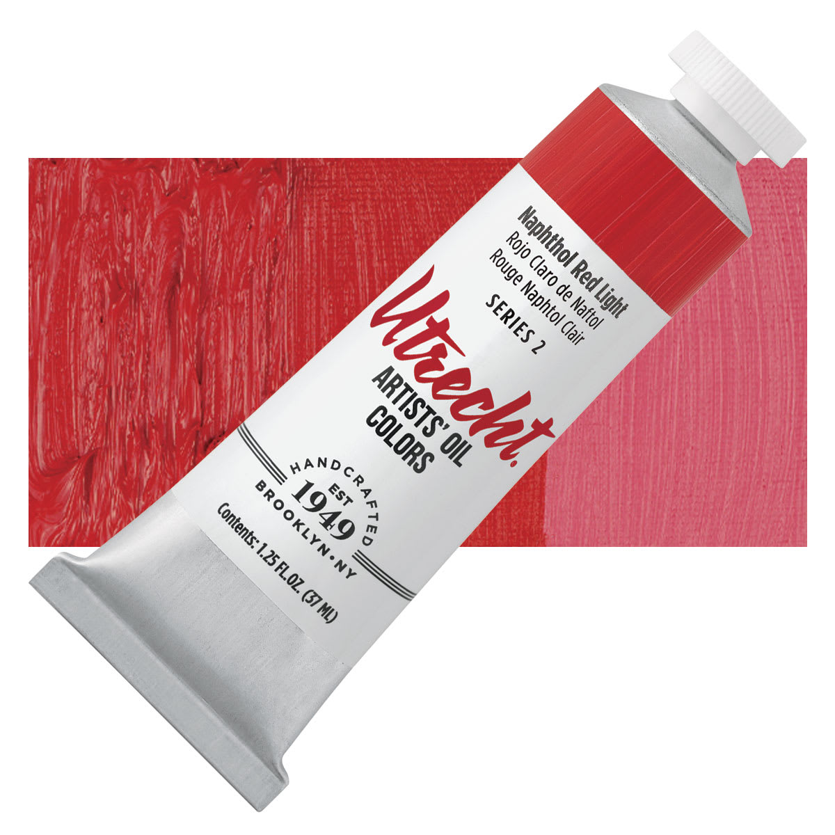 Utrecht Artists' Oil Paint - Naphthol Red Light, 37 ml tube and swatch