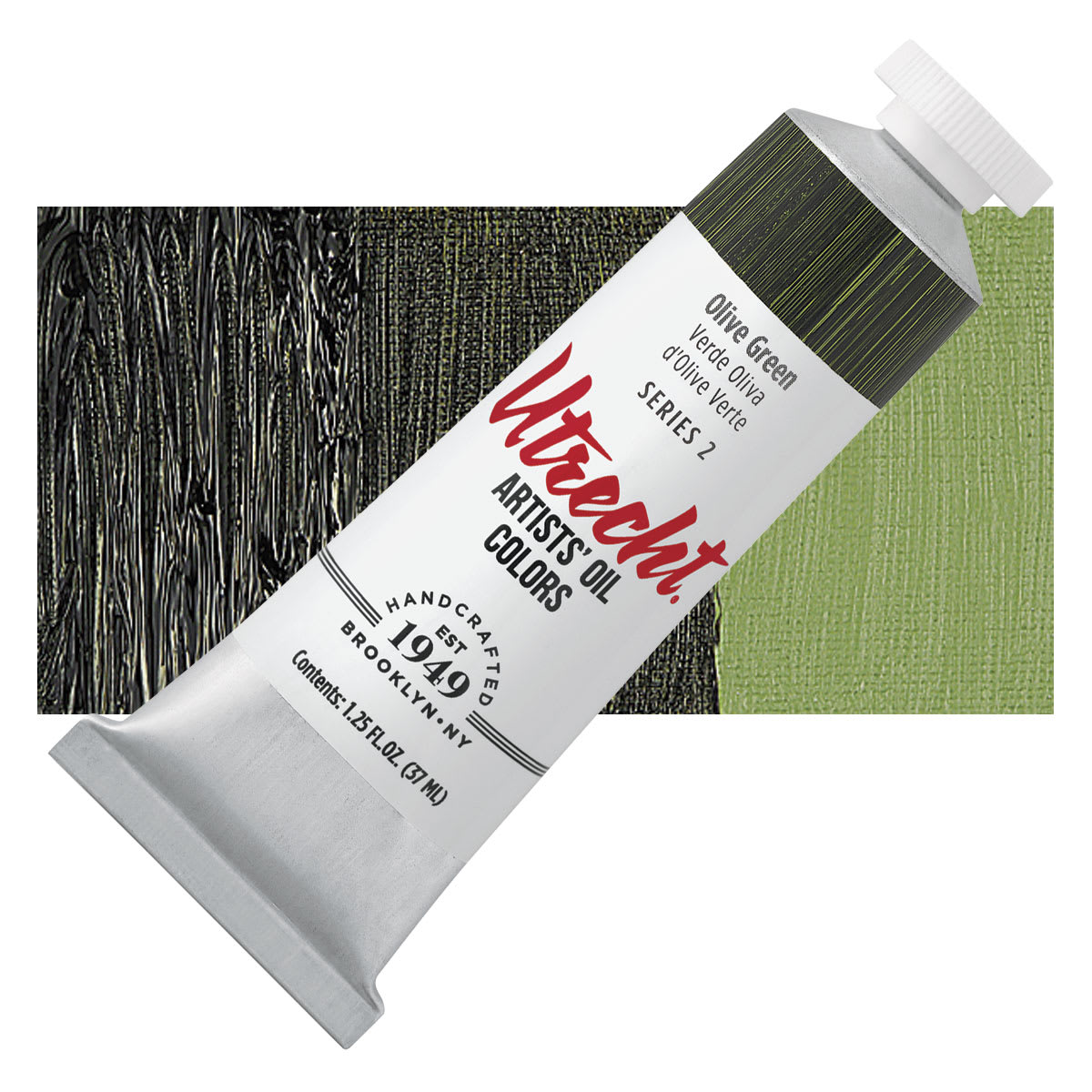 Utrecht Artists' Oil Paint - Olive Green, 37 ml tube and swatch