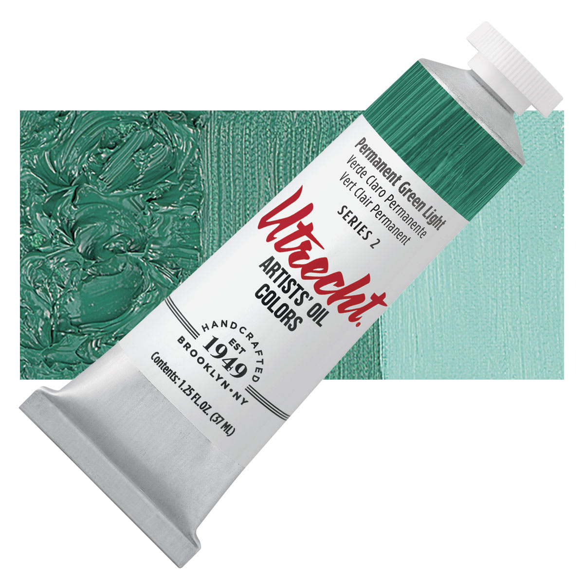 Utrecht Artists' Oil Paint - Permanent Green Light, 37 ml tube and swatch